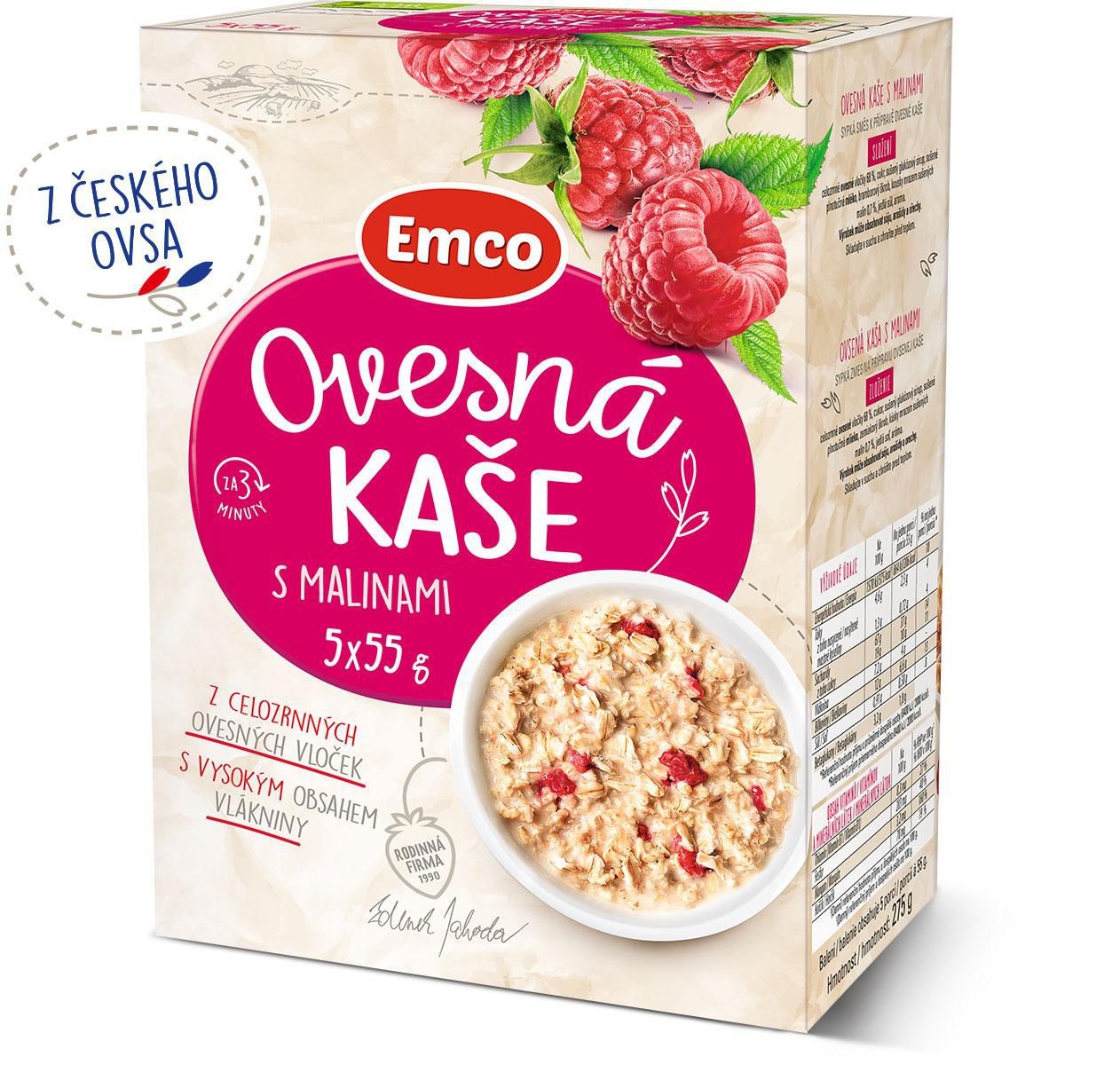 Trvanlivé potraviny - Emco Ovesná kaše s malinami 5x55 g