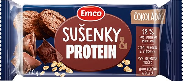 Trvanlivé potraviny - Emco Ovesné sušenky protein s čokoládou 60g