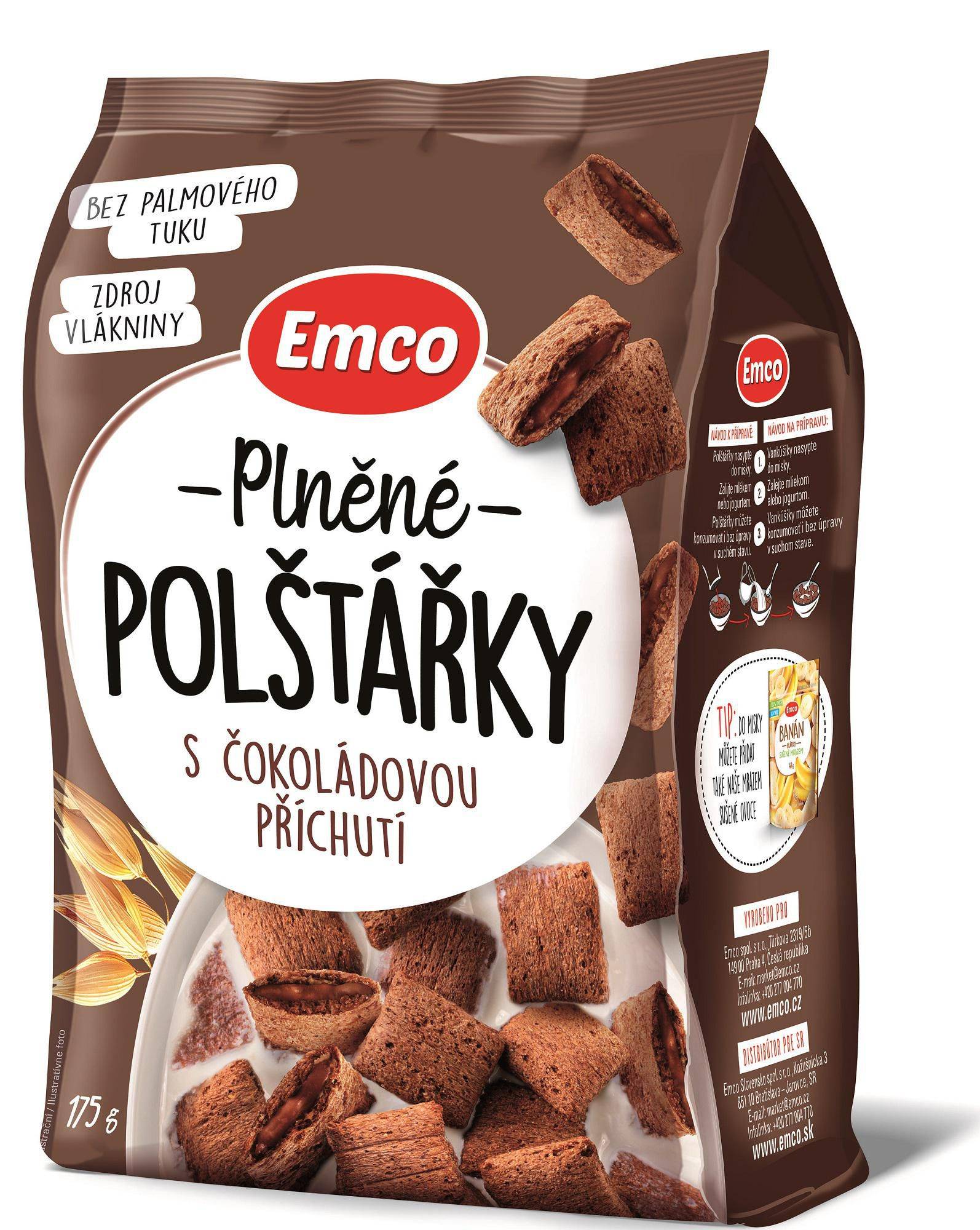 Trvanlivé potraviny - Emco Plněné polštářky s čokoládovou příchutí 175 g