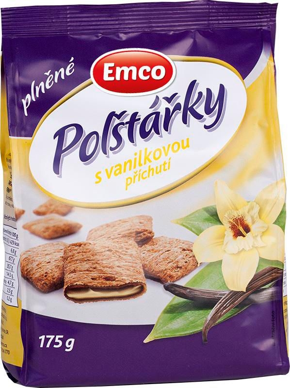 Trvanlivé potraviny - Emco Plněné polštářky s vanilkovou příchutí 175 g