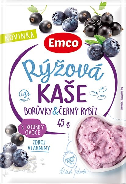 Trvanlivé potraviny - Emco Rýžová kaše borůvka a černý rybíz 45g