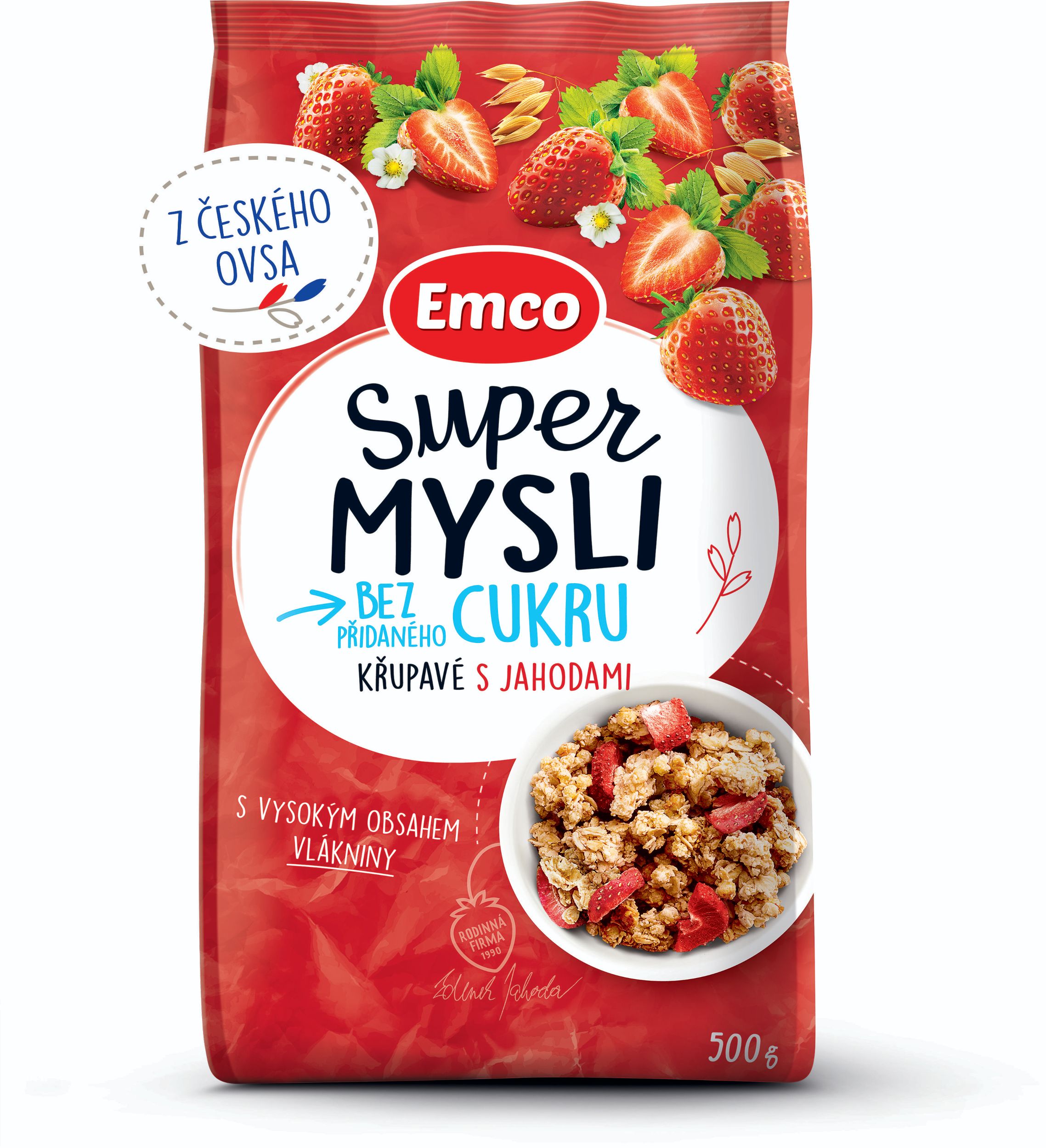 Trvanlivé potraviny - Emco Super mysli bez přidaného cukru s jahodami 500g