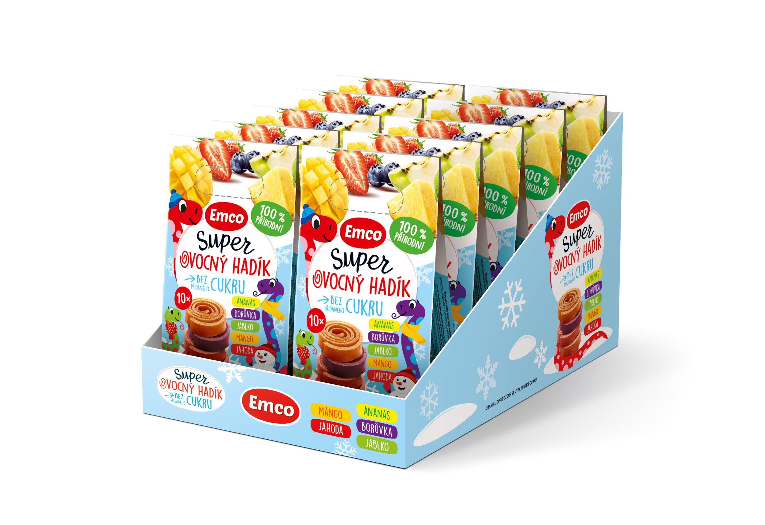 Emco Super ovocný hadík multipack jahoda-mango-jablko-ananas-borůvka10x10g-0
