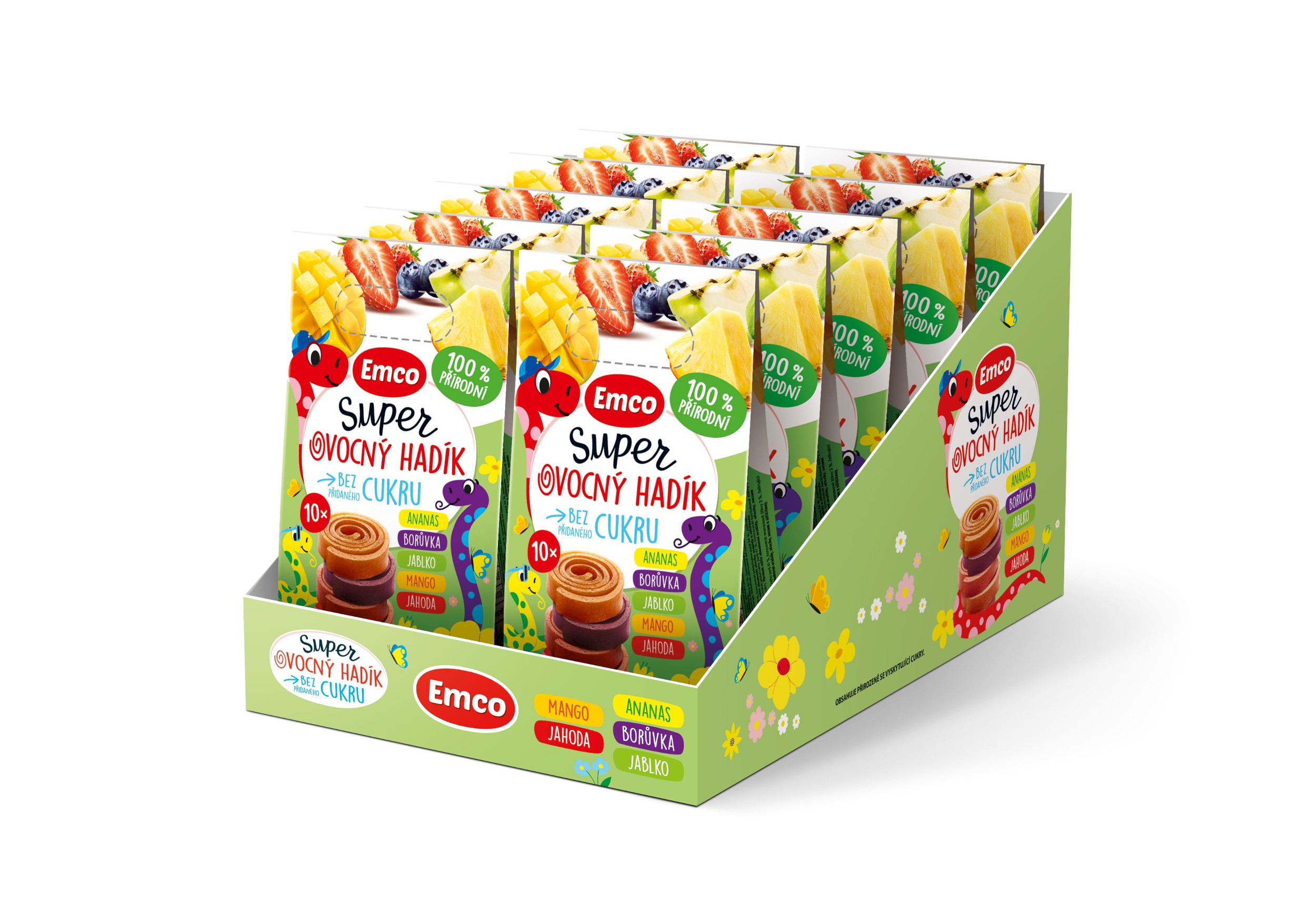 Emco Super ovocný hadík multipack jahoda-mango-jablko-ananas-borůvka10x10g-1