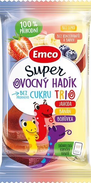 Zdravý svět - Emco Super ovocný hadík Trio jahoda/banán/borůvka 20g