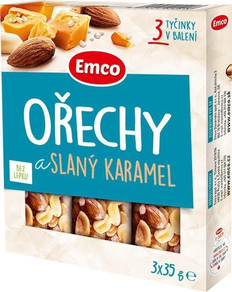 Trvanlivé potraviny - Emco Tyčinka ořechy slaný karamel 3x35g