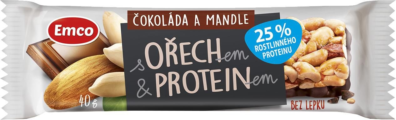 Emco Tyčinka s ořechem & proteinem čokoláda a mandle 40 g-0