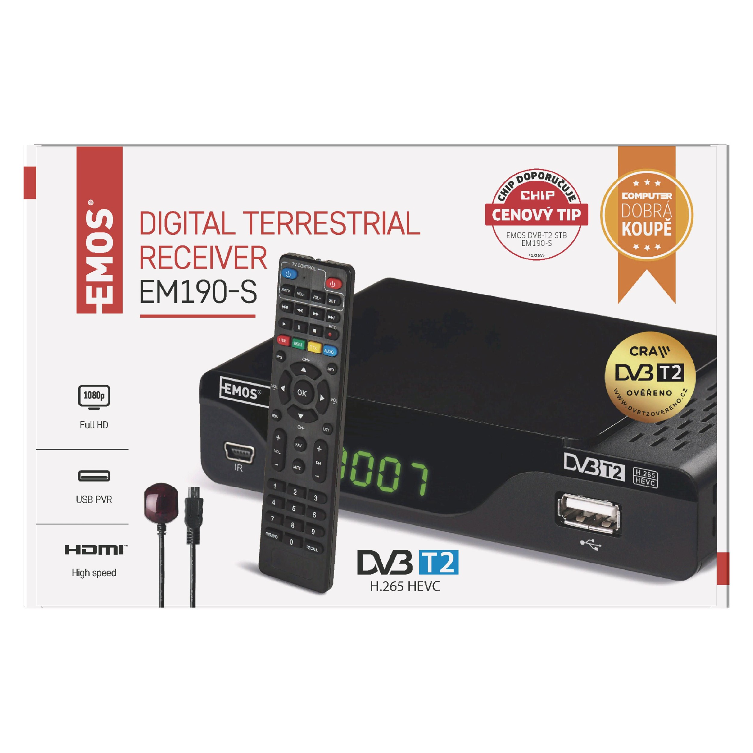 Elektro - Emos Dvb-t2 přijímač EM190-S HD 1 ks