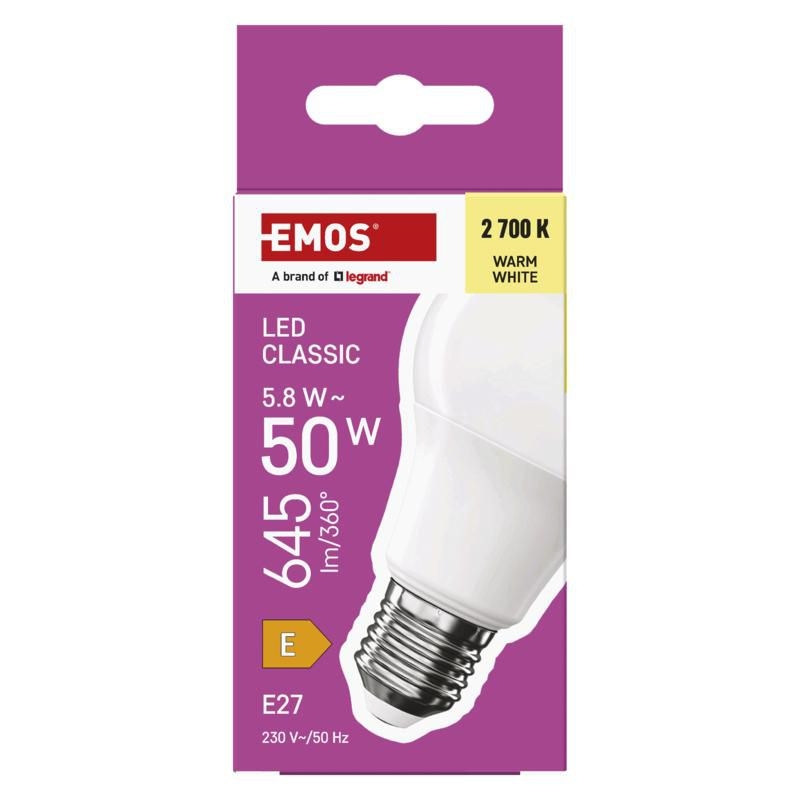 Elektro - Emos LED CLS A60 5,8W(50W) 645lm E27 WW