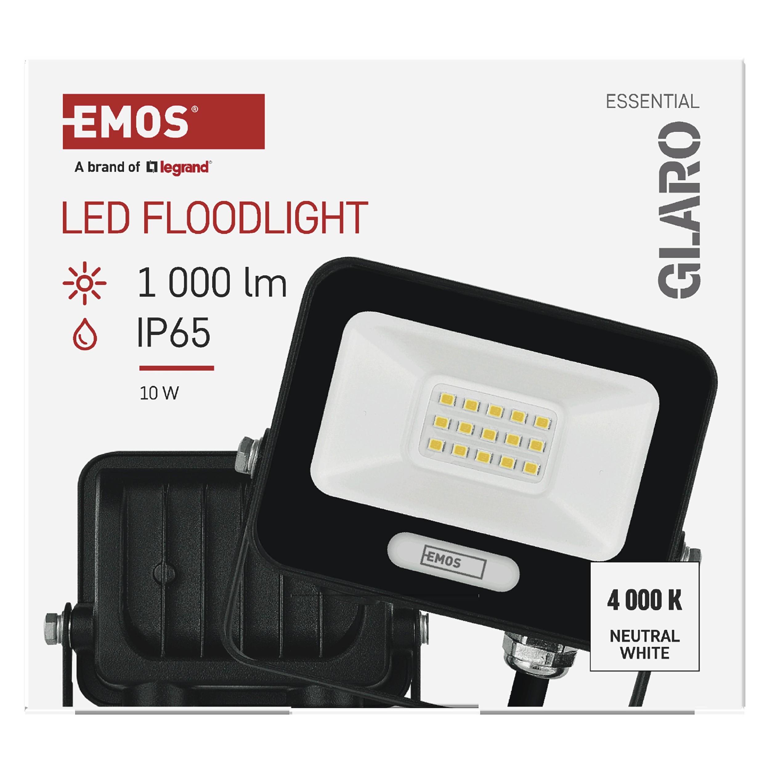 Elektro - EMOS LED reflektor GLARO 10W, černý, IP65, 1000 lm, neutrální bílá