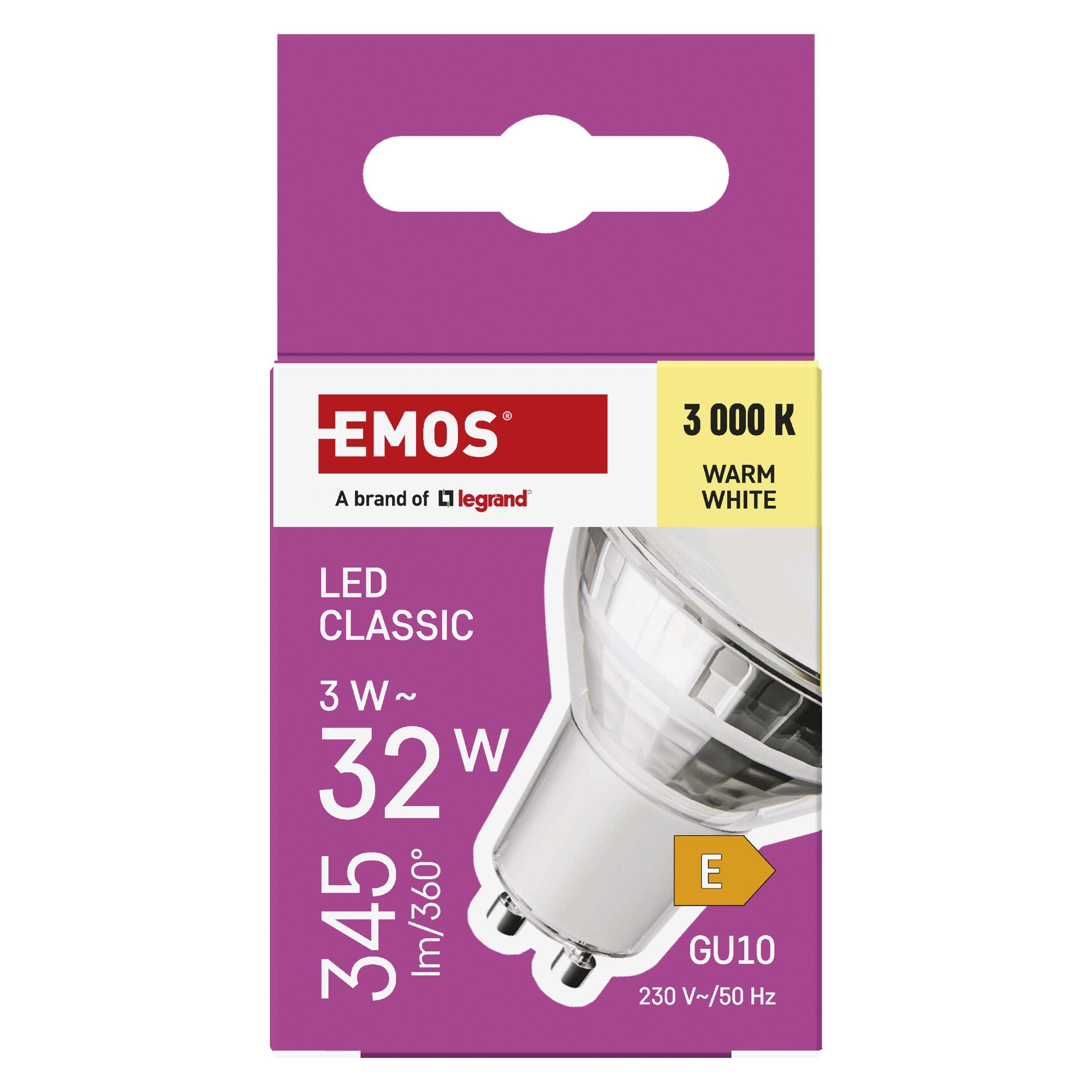 Emos LED žárovka Classic MR16 stříbrná/ GU10 / 3 W (32 W) / 345 lm / teplá bílá-1