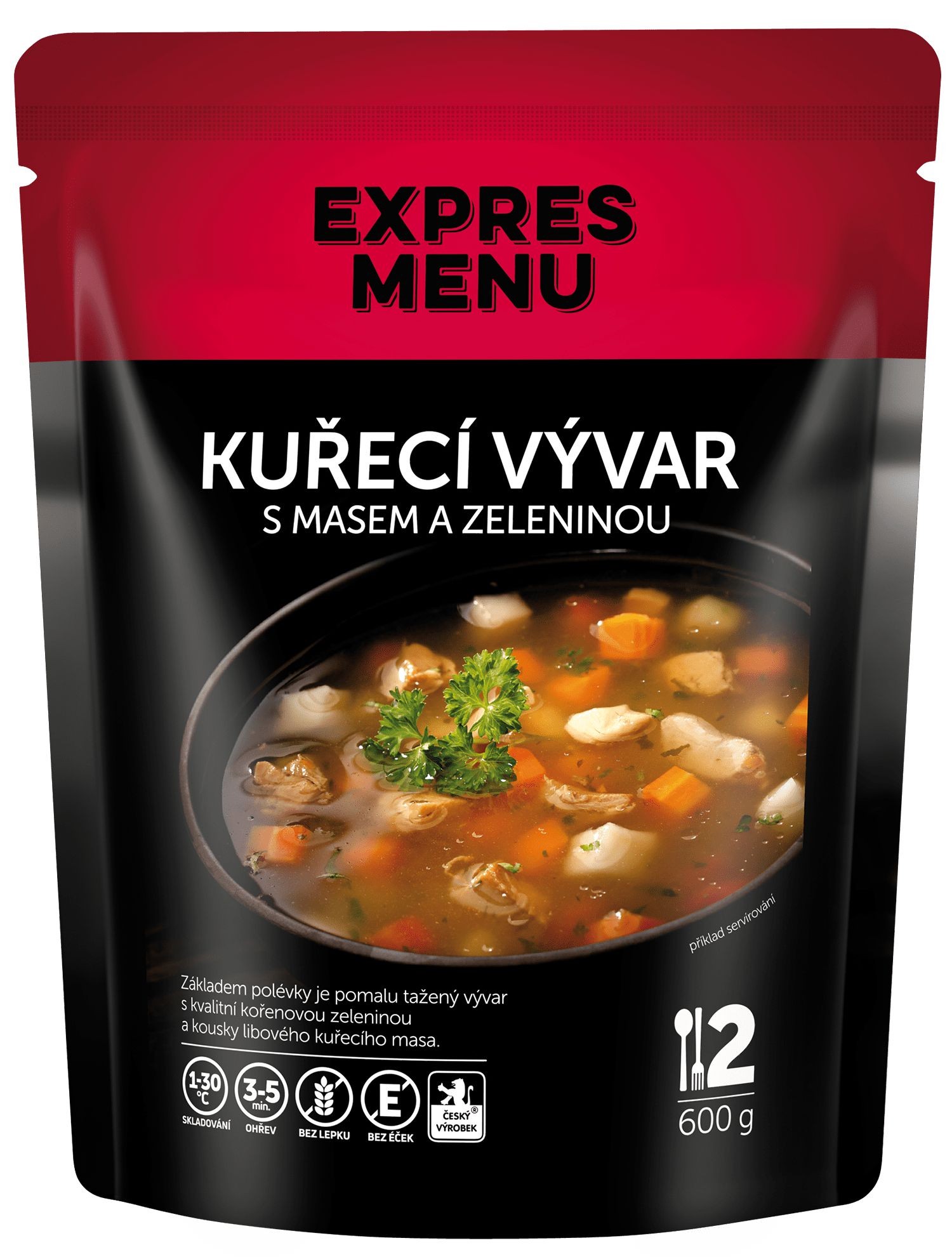 Hotová jídla - Expres menu Kuřecí vývar s masem a zeleninou, bez lepku 600g