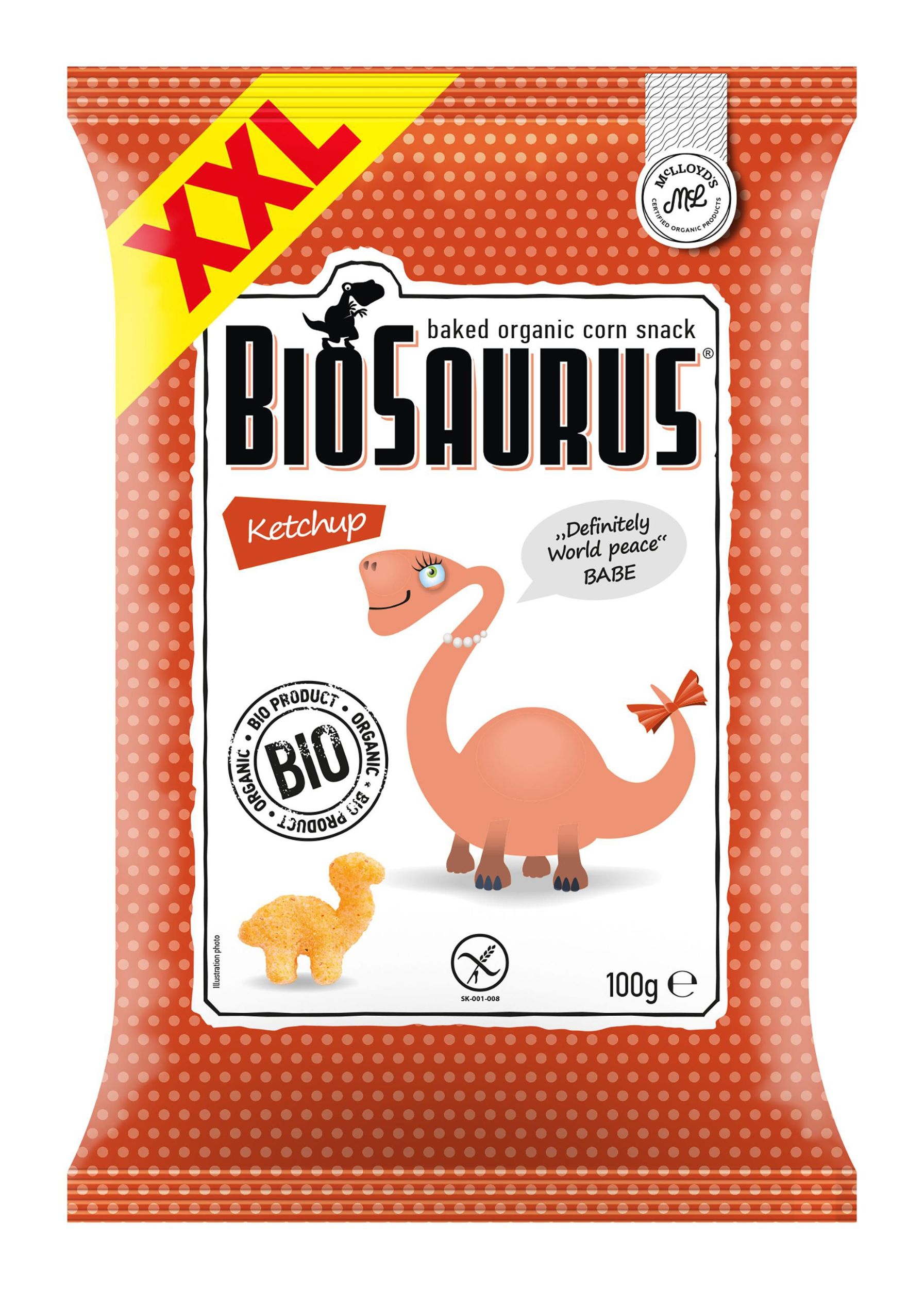Trvanlivé potraviny - Extrudo BIO snack Biosaurus ketchup babe XXL 100 g