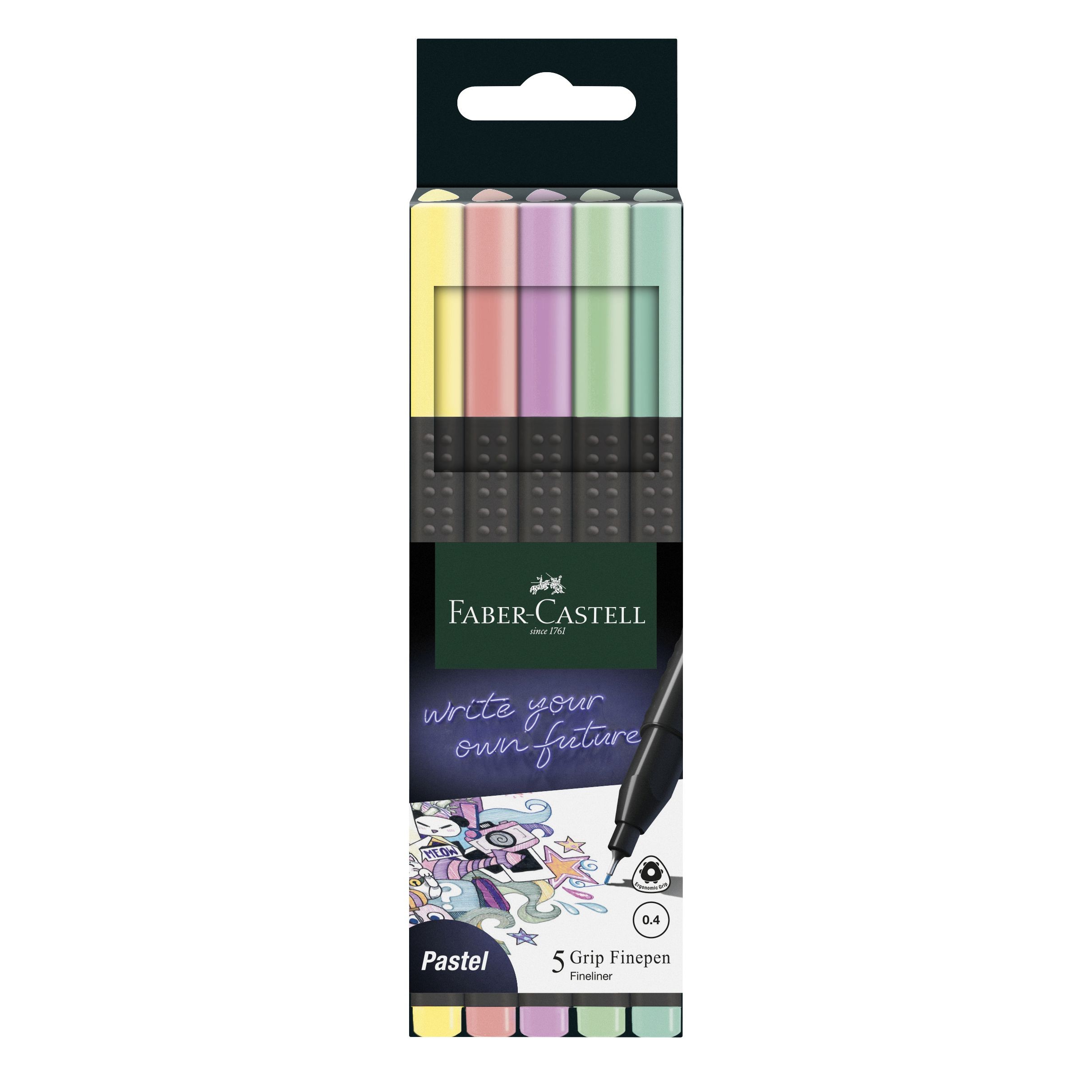 Domácnost a Zahrada - Faber Castell Popisovače F-C Grip, 0,4mm, pastel, 5 ks