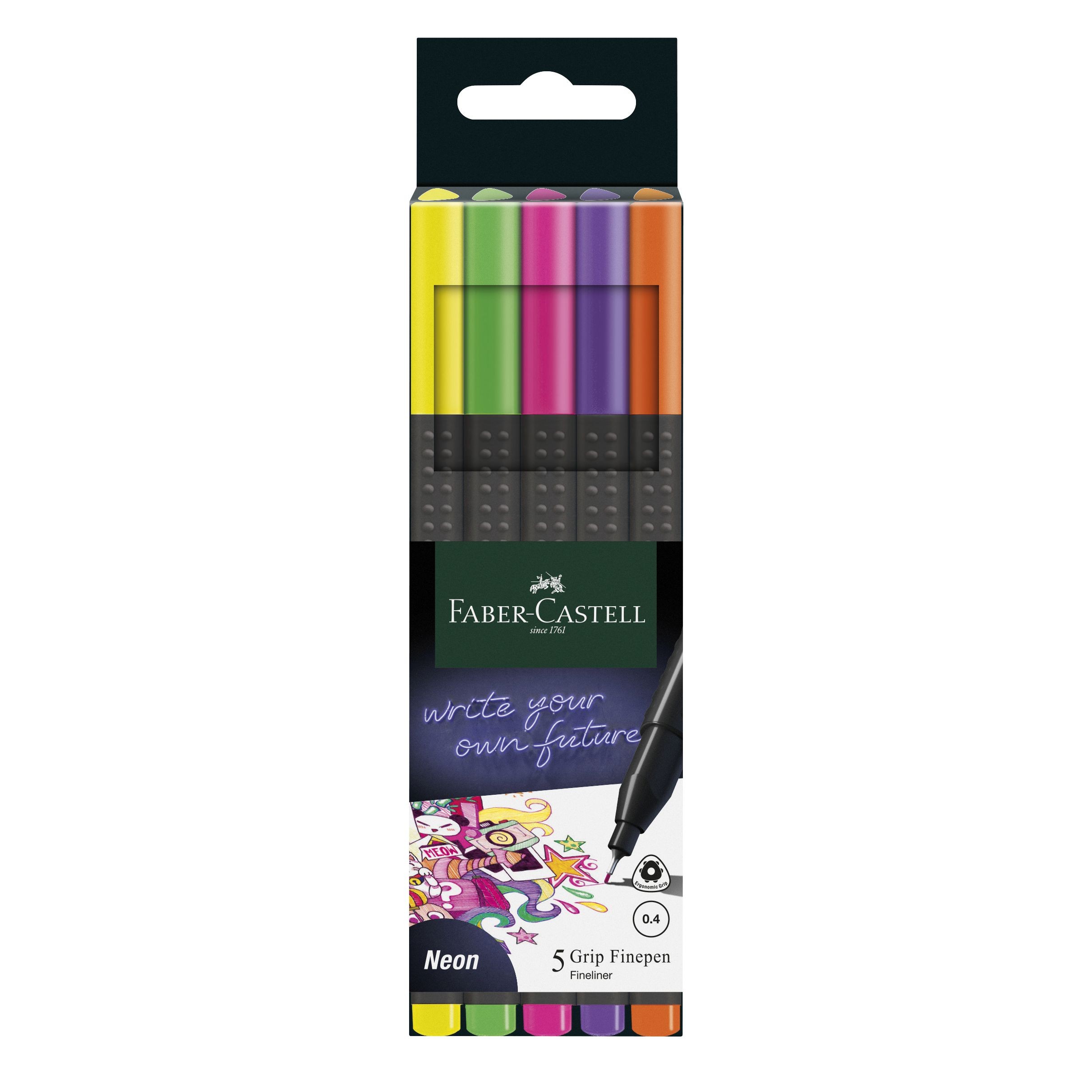 Domácnost a Zahrada - Faber Castell Popisovače GRIP 0,4 mm, Neon, 5 ks