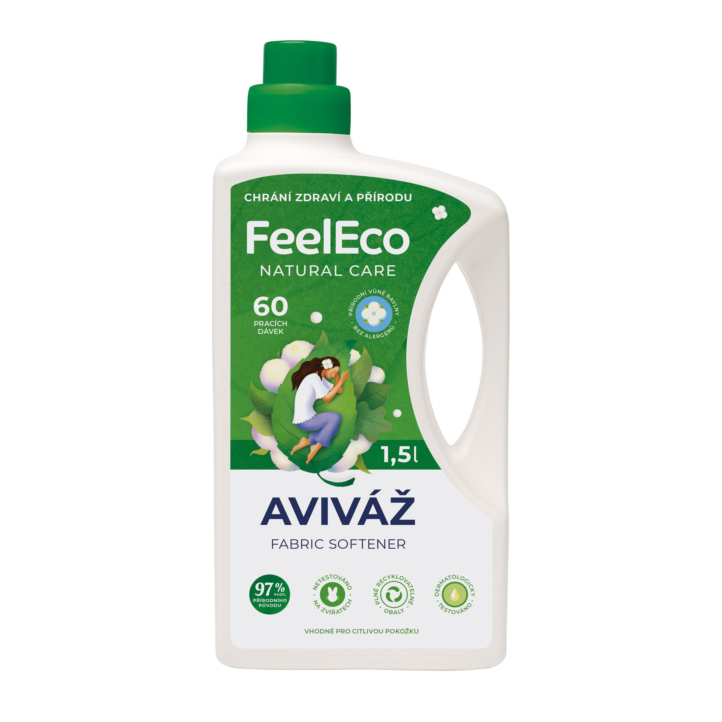 Drogerie a kosmetika - FeelEco Aviváž s vůní bavlny 1,5 l, 60 pracích dávek
