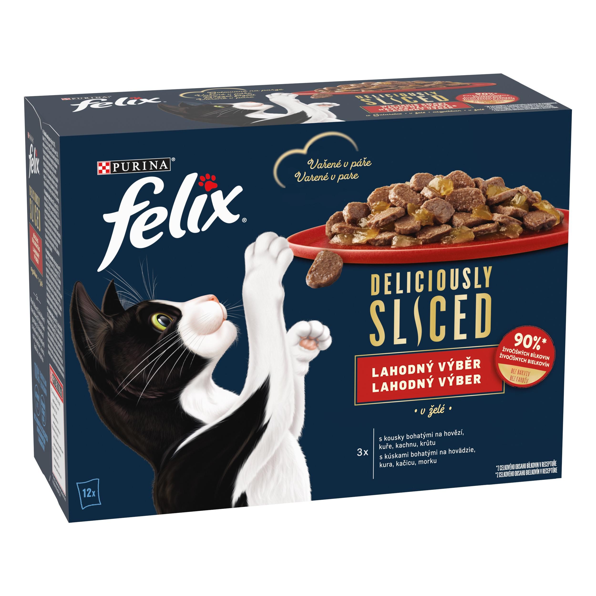 Svět zvířat - Felix Deliciously Masové kousky v želé hovězí,kuřecí,krůta,kachna 12x 80g