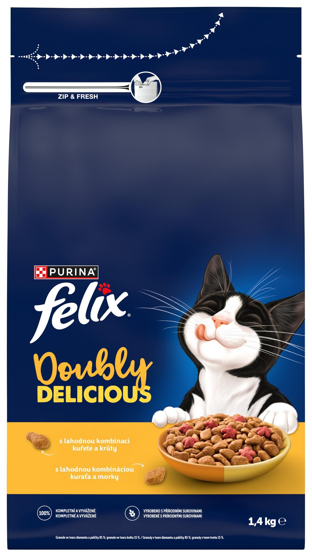 Svět zvířat - Felix Doubly Delicious s lahodnou kombinací kuřete a krůty, bohaté na červenou řepu 1,4 kg