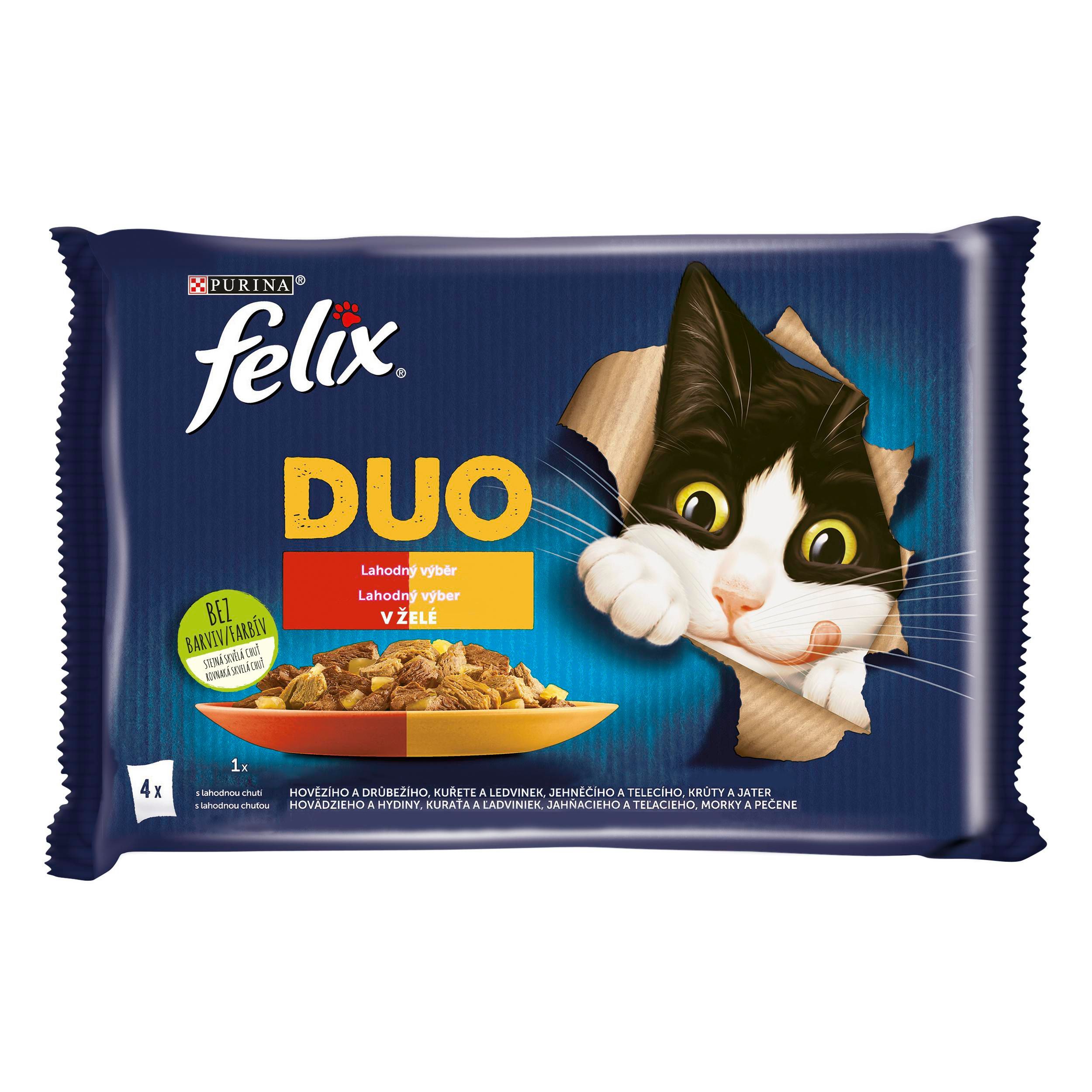 Svět zvířat - FELIX Fantastic DUO Multipack hovězí/drůbeží, kuřecí/ledvinky, jehněčí/telecí, krůtí/játra 4x85g