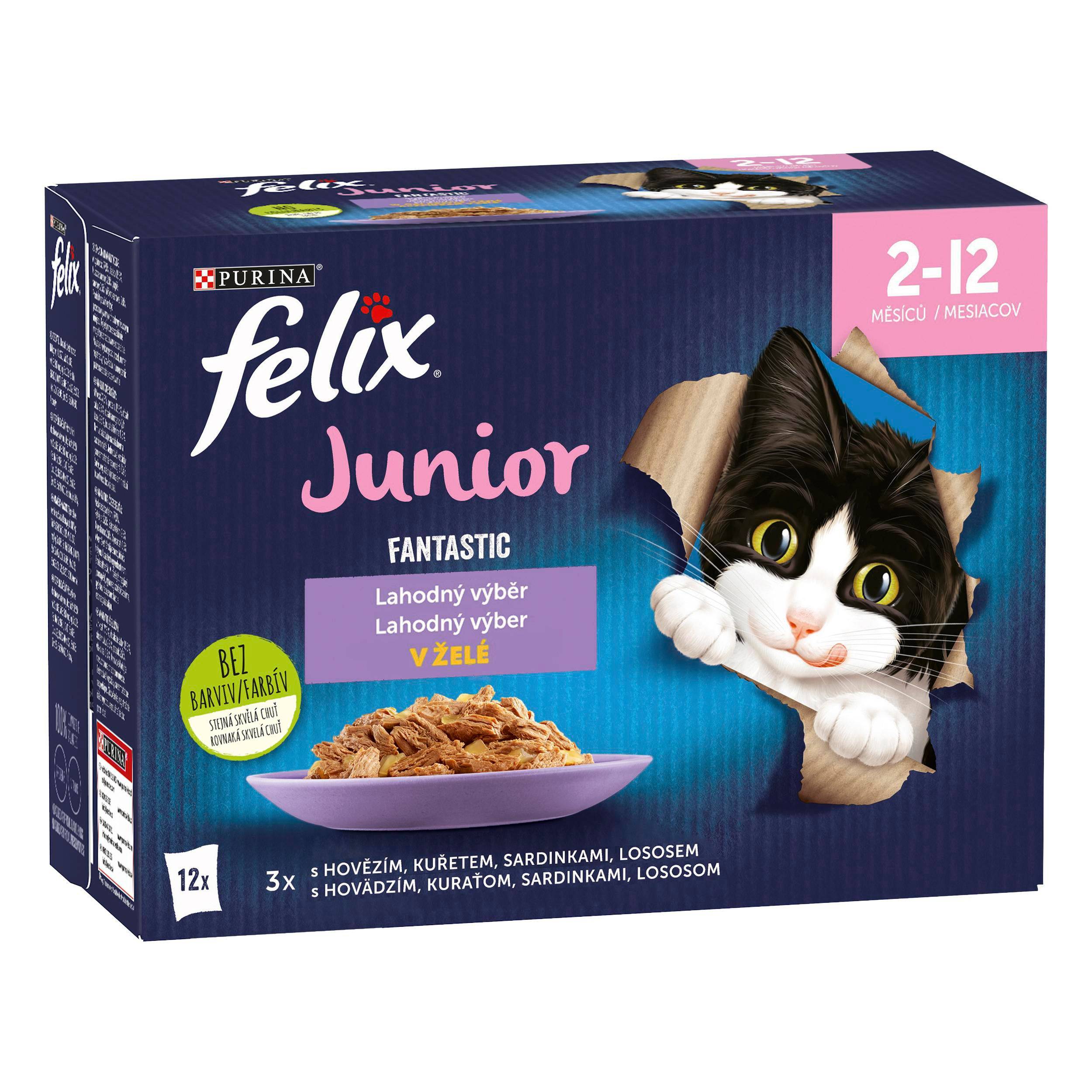 Svět zvířat - Felix Fantastic Junior lahodný výběr kapsičky pro kočky 12 x 85 g