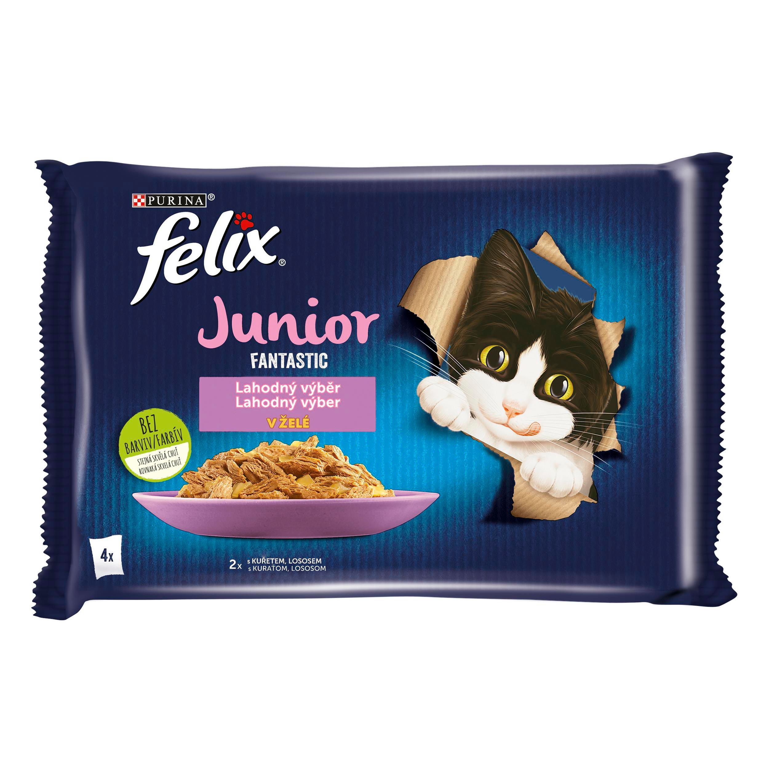 Svět zvířat - FELIX Fantastic Junior Multipack s kuřetem a lososem v želé 4x85g