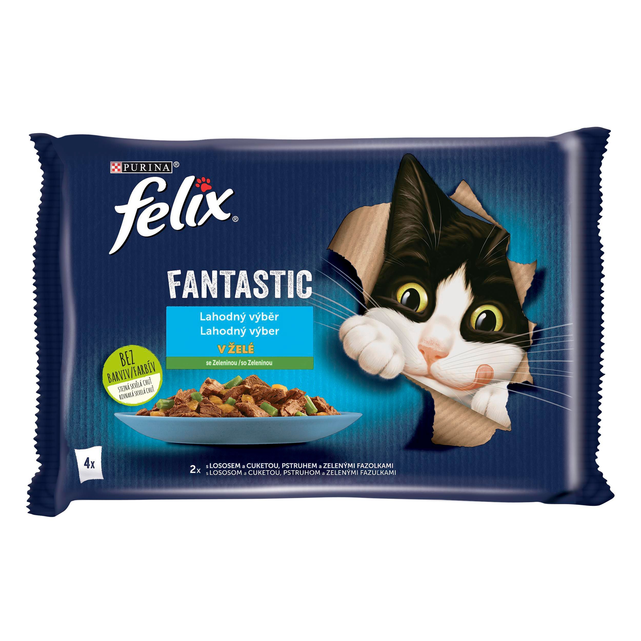 Svět zvířat - FELIX Fantastic Multipack s lososem a cuketou/se pstruhem a zel.fazolkami 4x85g
