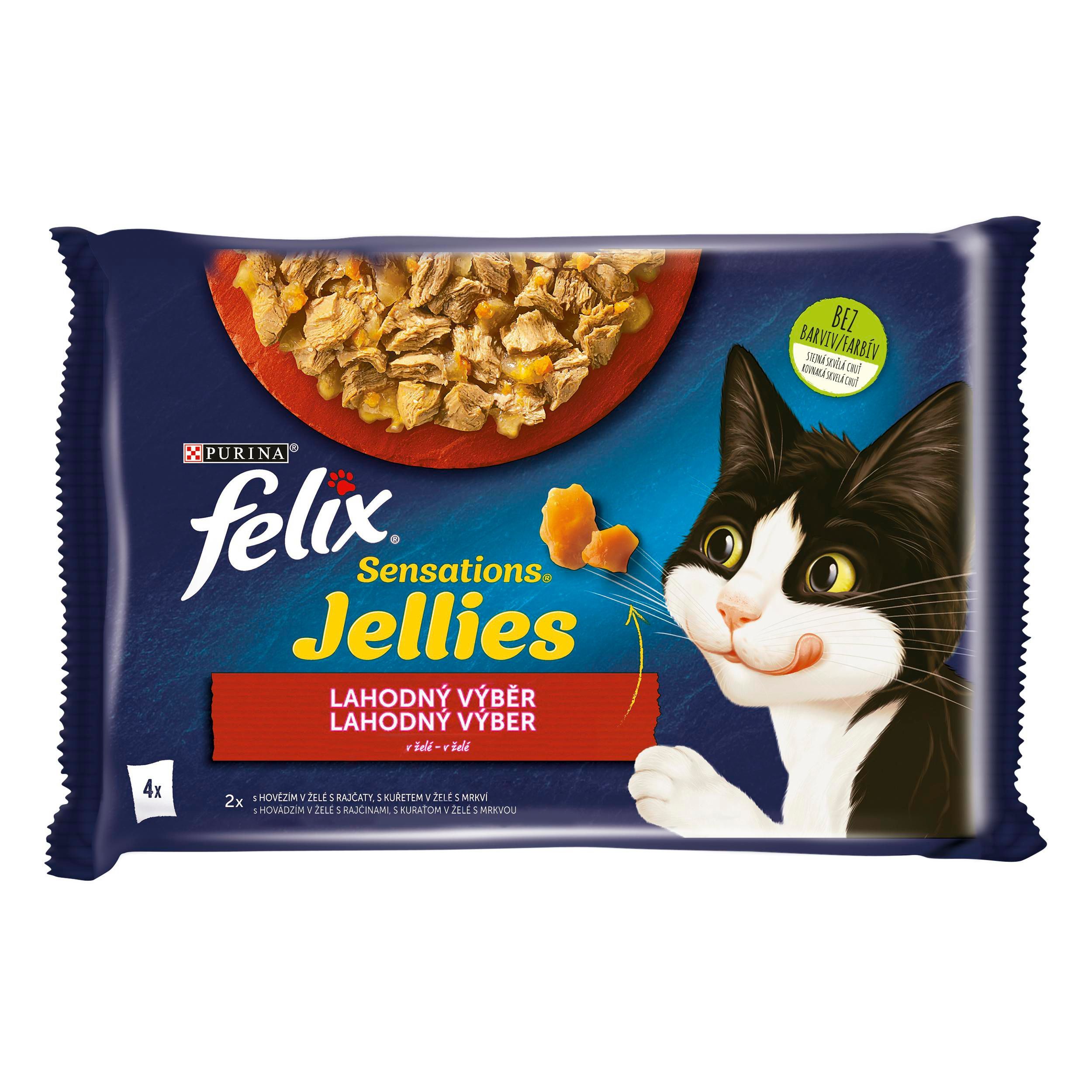 Svět zvířat - FELIX Sensations Jellies Multipack s hovězím a kuřetem v ochucném želé 4x85g