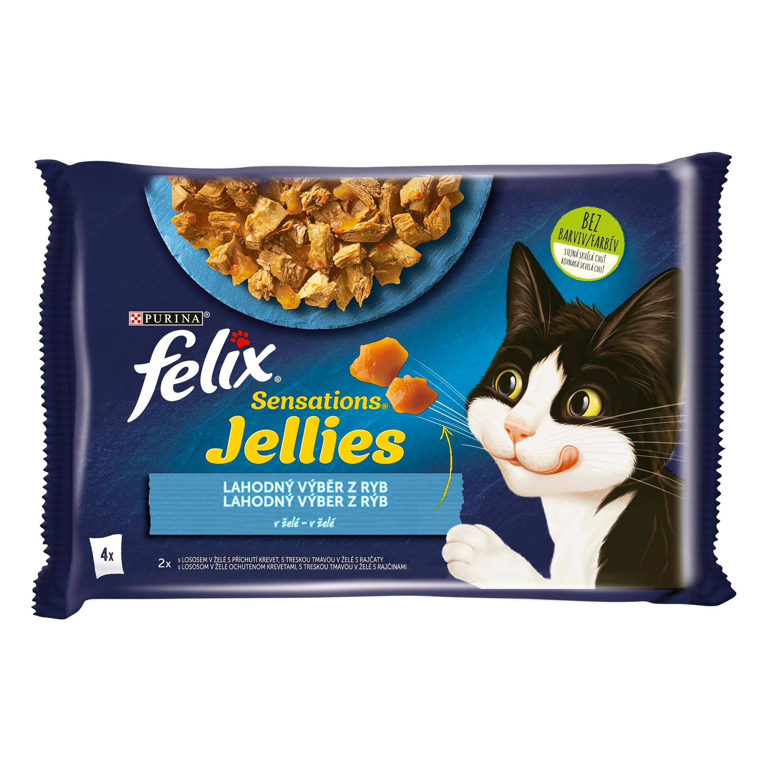 Svět zvířat - FELIX Sensations Jellies Multipack s lososem a treskou v ochuceném želé 4x85g