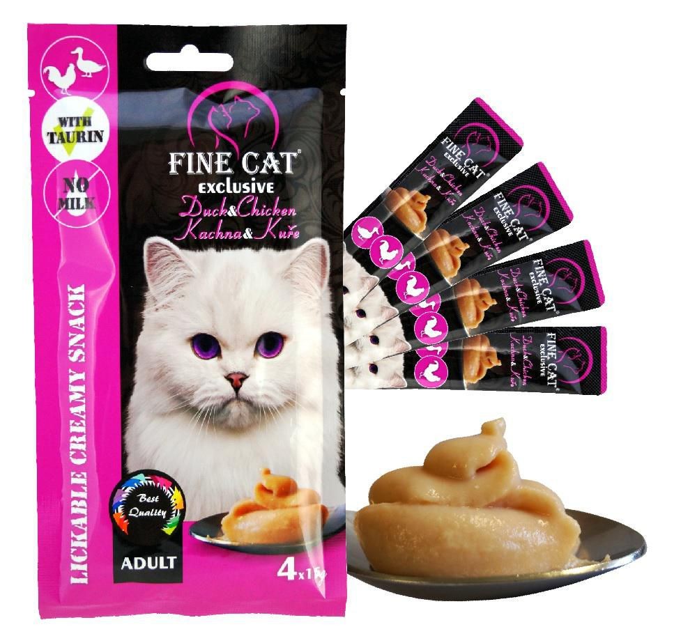 Svět zvířat - FINE CAT Exclusive Krémová svačinka pro kočky KACHNA & KUŘE 4x15g