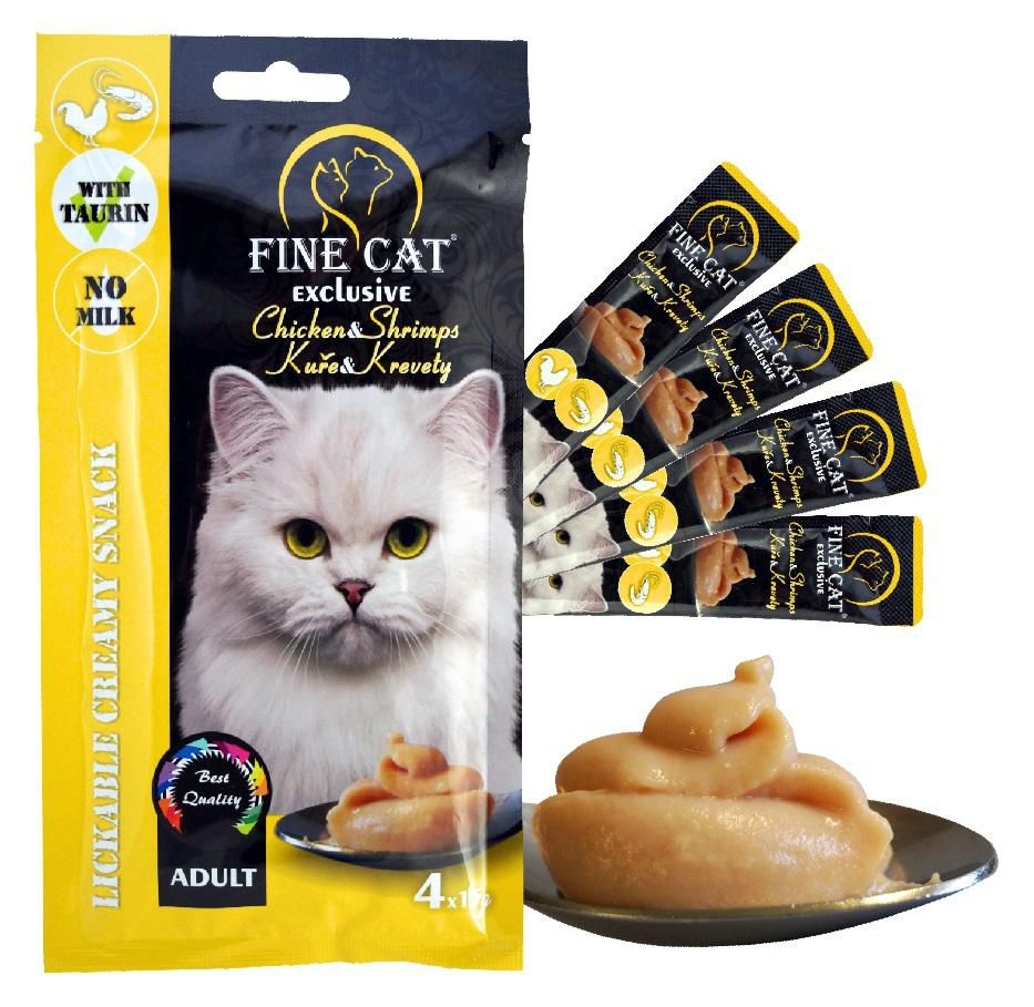Svět zvířat - FINE CAT Exclusive Krémová svačinka pro kočky KUŘE & KREVETY 4x15g