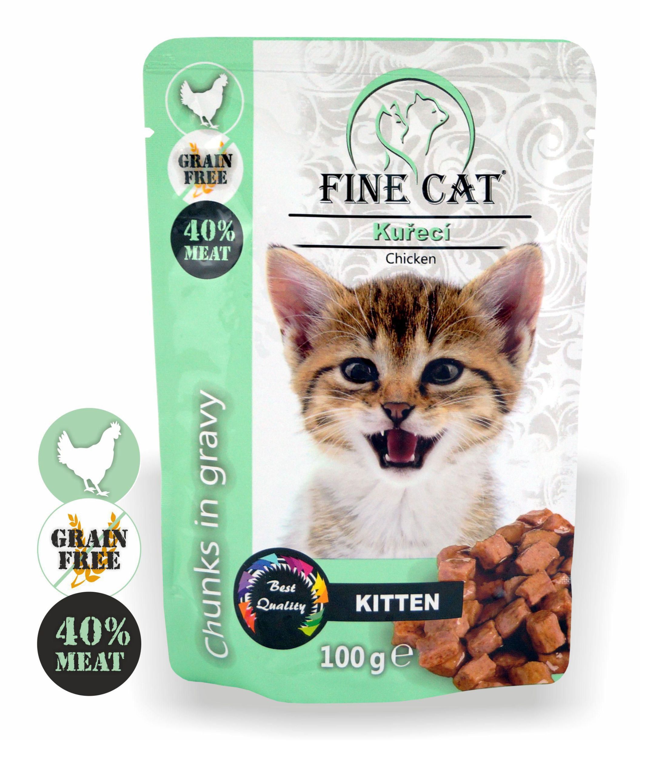Svět zvířat - Fine Cat kapsička Grain-free kitten kuřecí v omáčce 100 g