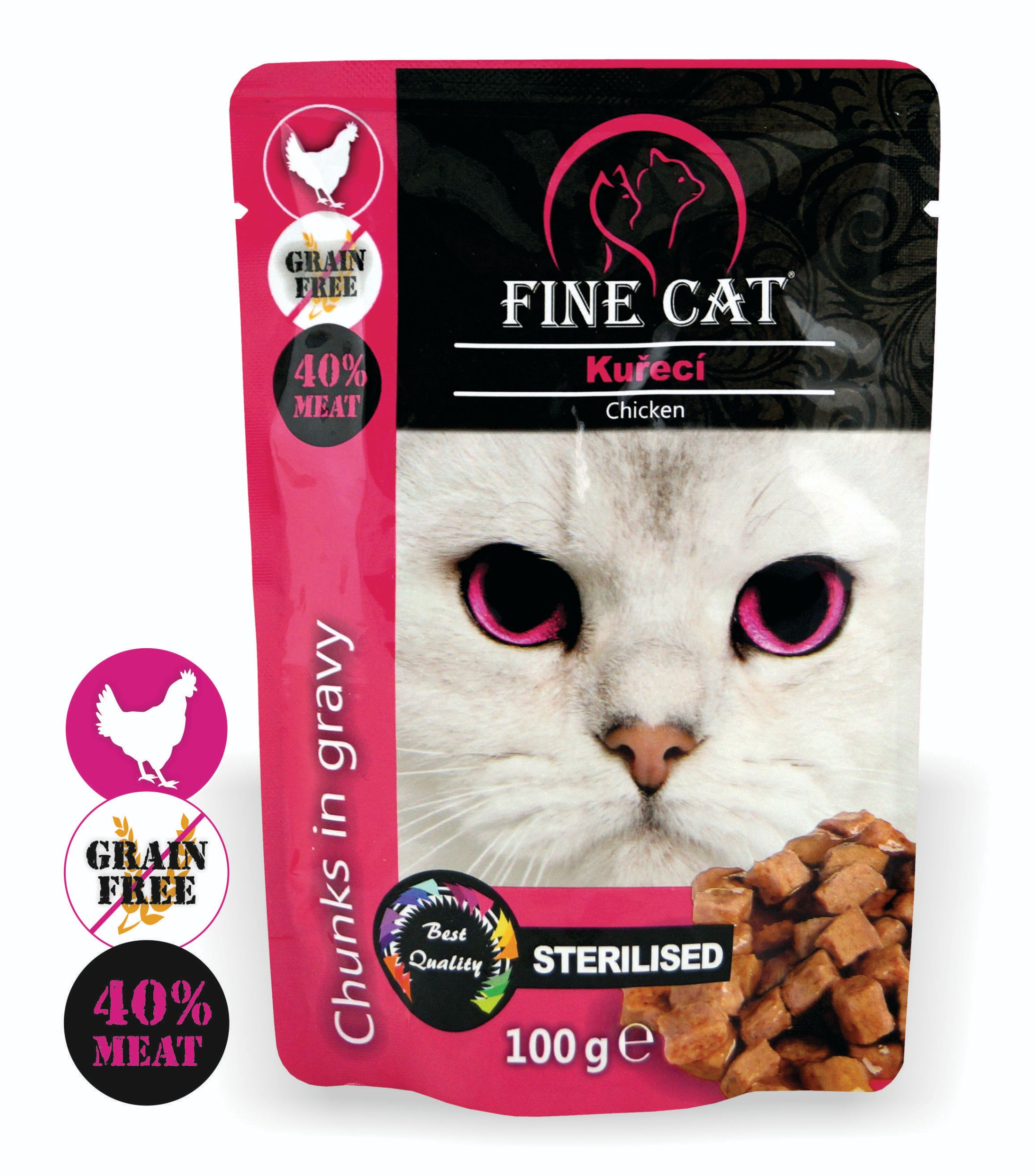 Svět zvířat - Fine Cat kapsička Grain-free sterilised kuřecí v omáčce 100 g