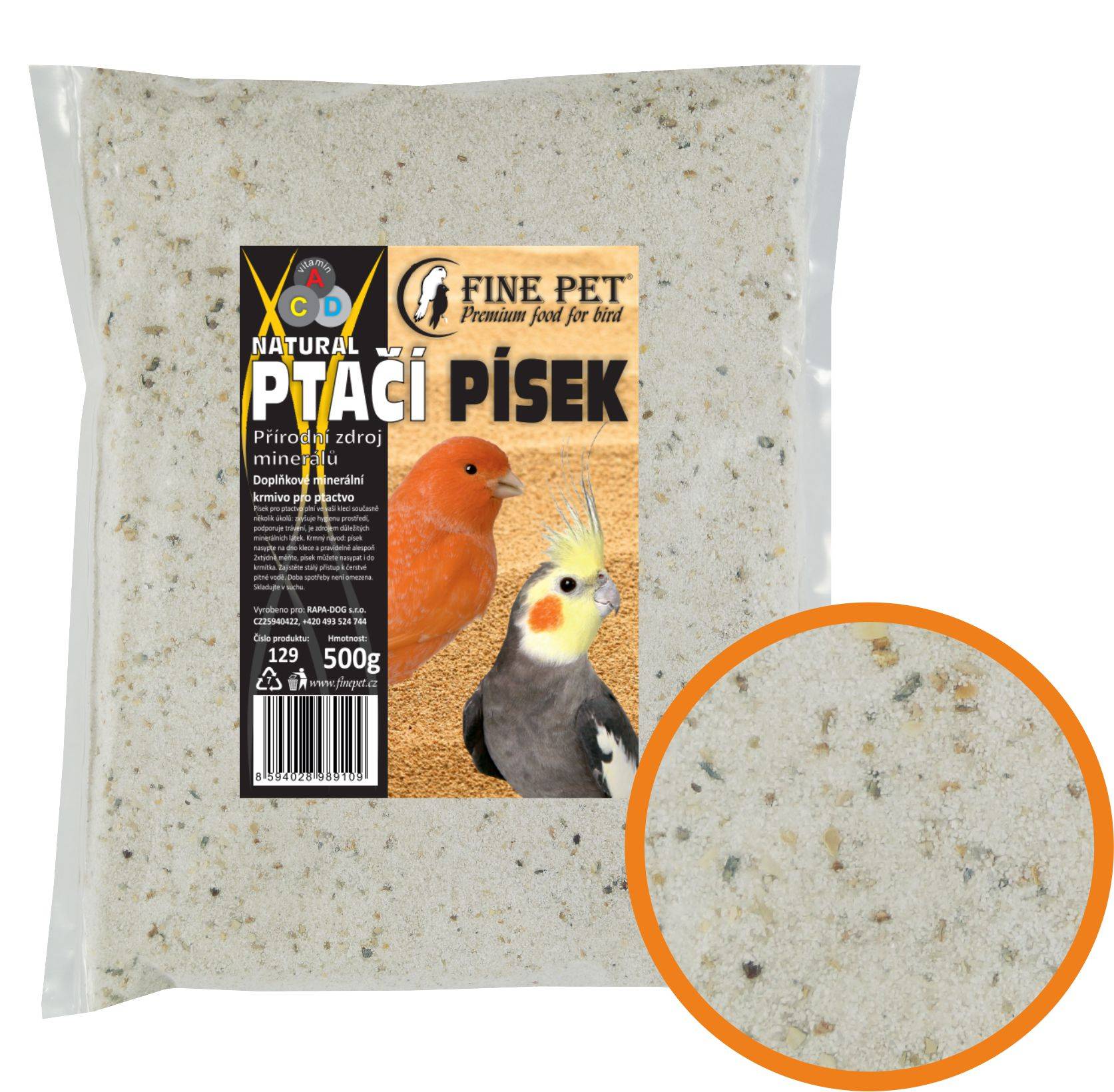 Svět zvířat - FINE PET Ptačí písek 500g - SÁČEK