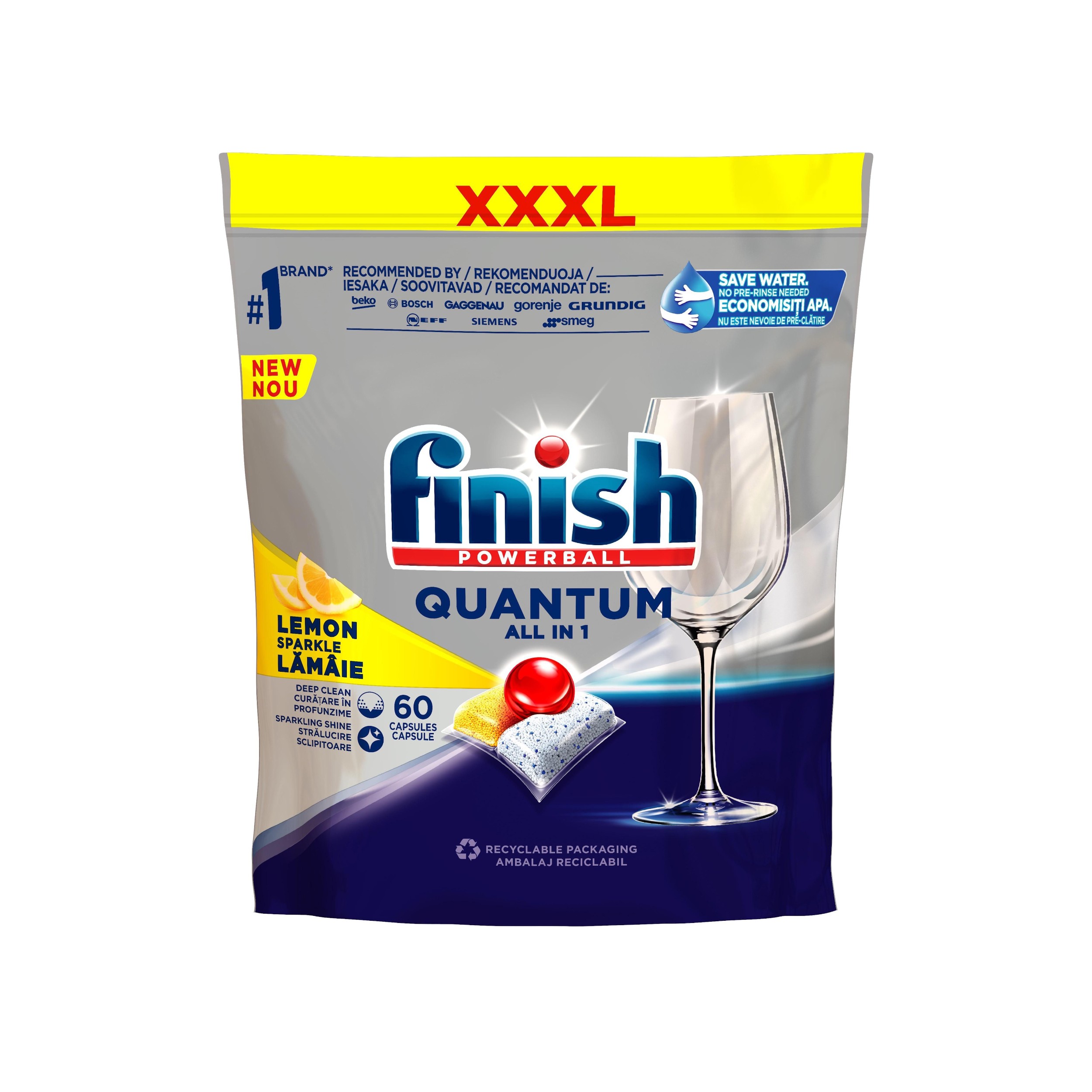 Drogerie a kosmetika - Finish Powerball Quantum Max lemon sparkle tablety do myčky nádobí 930 g 60 ks