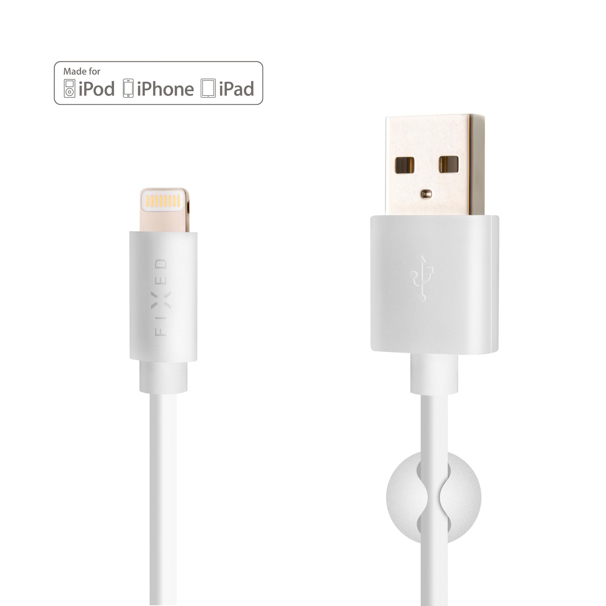 Elektro - Fixed Dlouhý datový a nabíjecí kabel s konektory USB/Lightning, 2 metry, MFI certifikace, bílý
