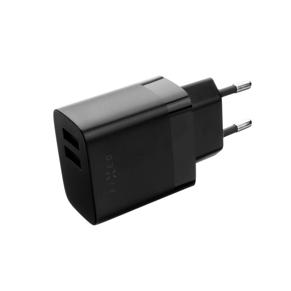 Elektro - Fixed Set nabíječky s 2xUSB výstupem a USB/USB-C kabelu, 1 metr, 17W Smart Rapid Charge, černá