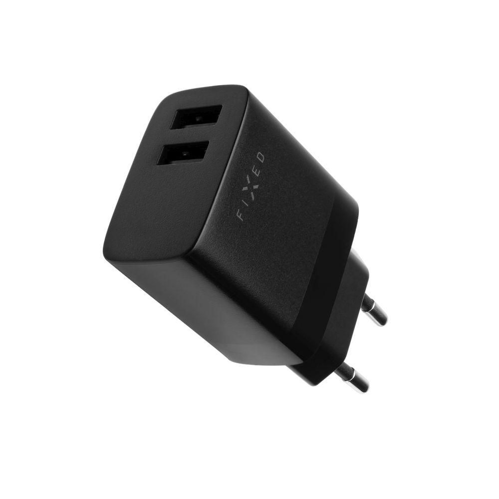 Elektro - Fixed Set síťové nabíječky s 2xUSB výstupem a USB/micro USB kabelu, 1 metr, 17W Smart Rapid Charge, černá