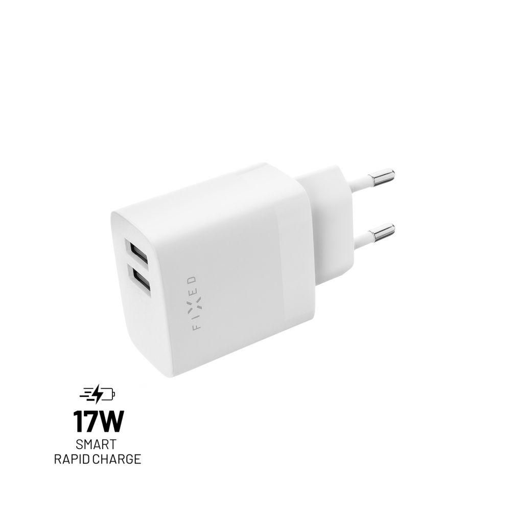 Elektro - FIXED Síťová nabíječka s 2xUSB výstupem, 17W Smart Rapid Charge, bílá