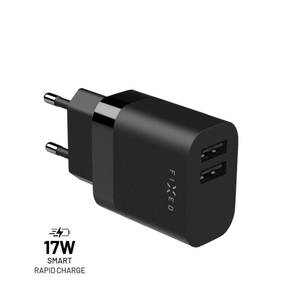 Elektro - Fixed Síťová nabíječka s 2xUSB výstupem, 17W Smart Rapid Charge, černá