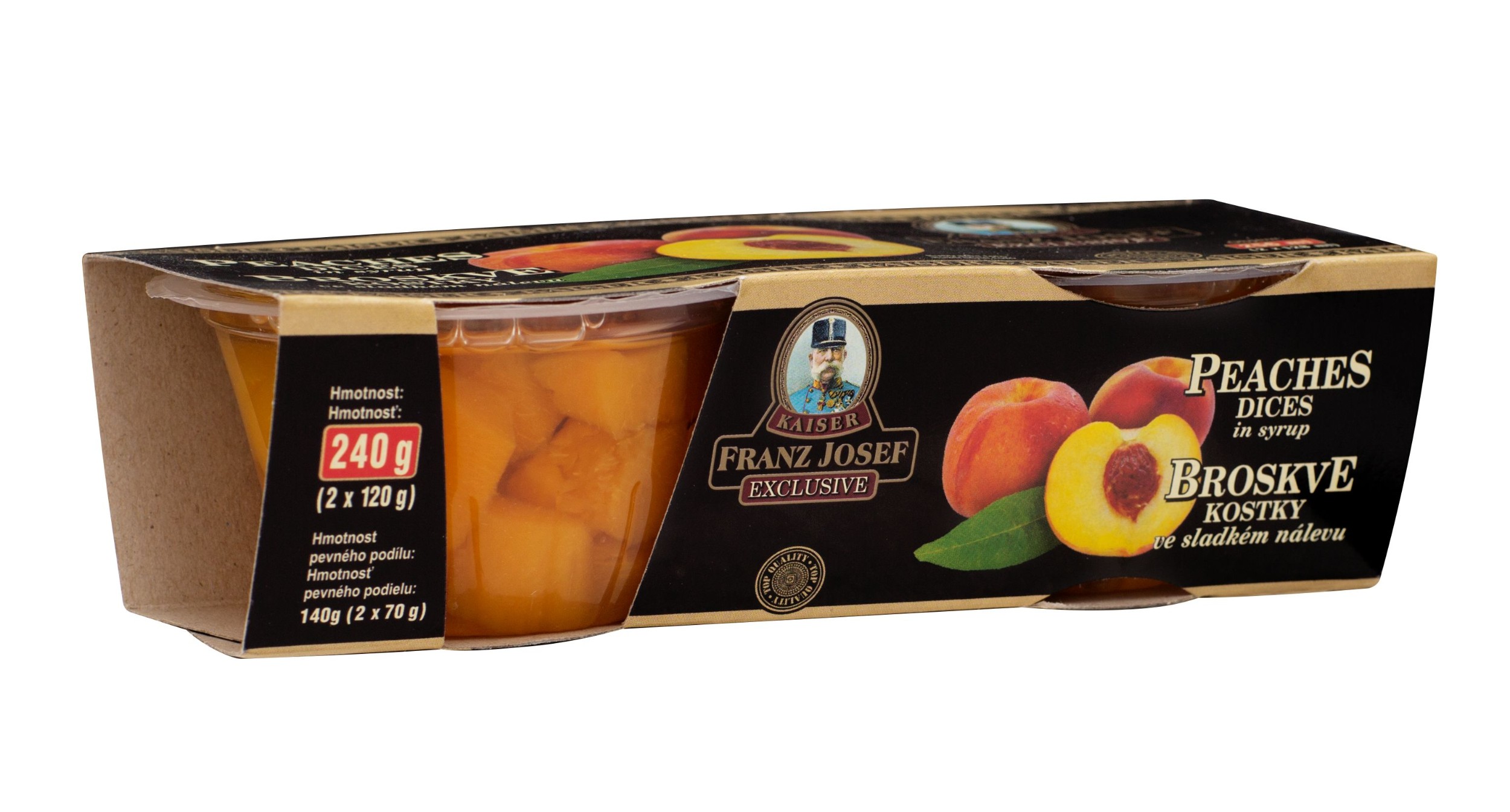 Trvanlivé potraviny - Franz Josef Kaiser Broskve kostky ve sladkém nálevu 2x120g