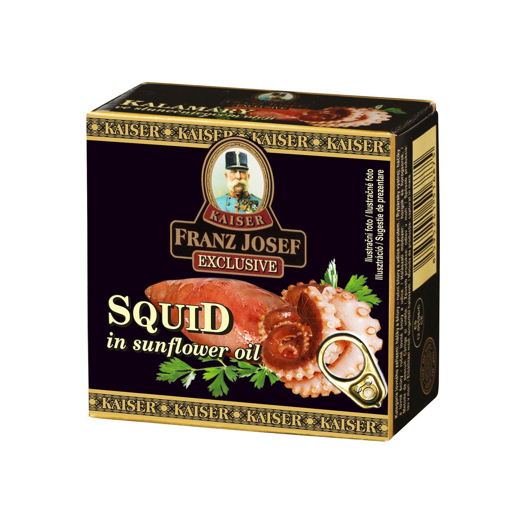 Trvanlivé potraviny - Franz Josef Kaiser Exclusive Kalamáry ve slunečnicovém oleji 80 g