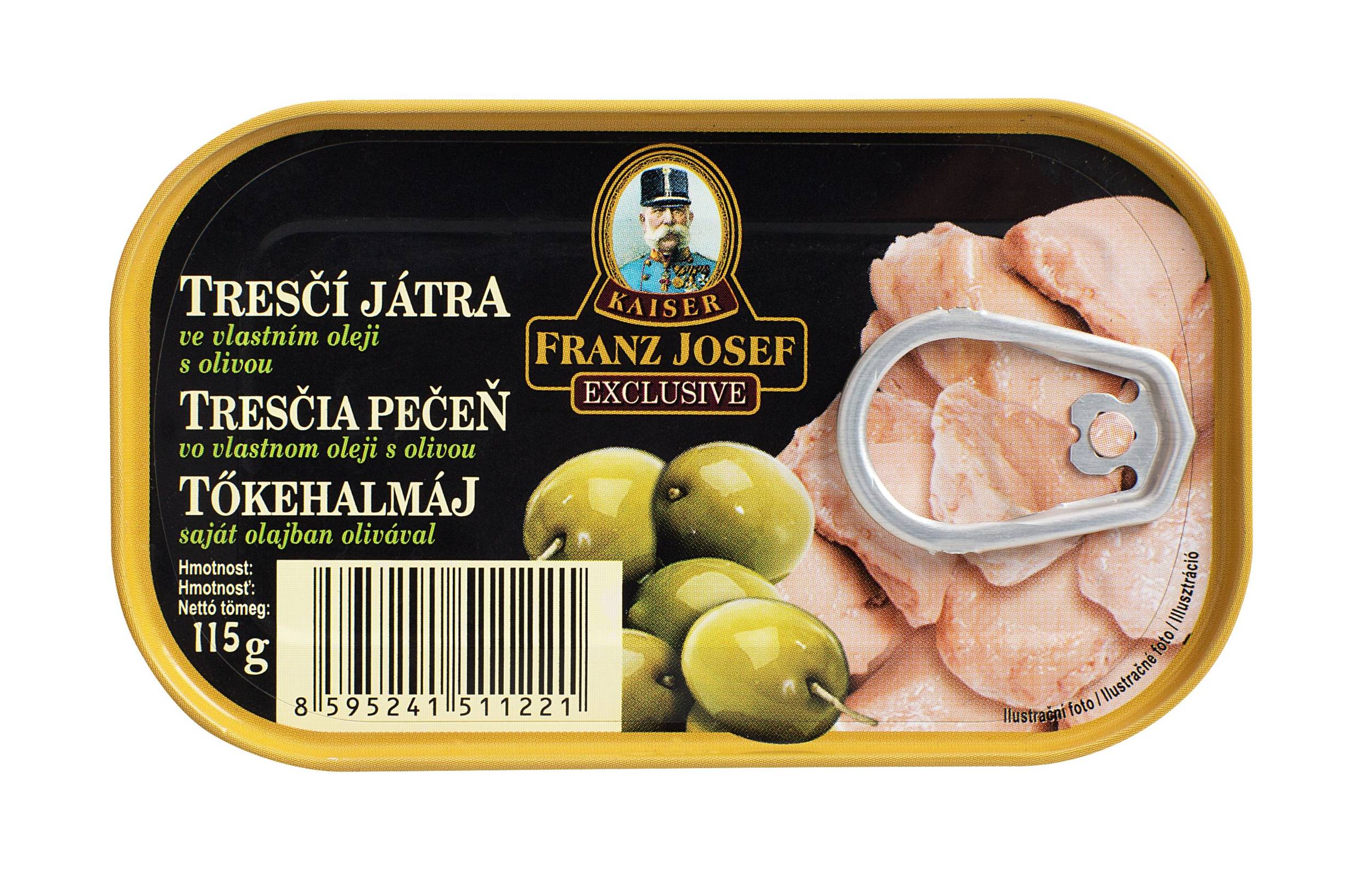 Trvanlivé potraviny - Franz Josef Kaiser Exclusive Tresčí játra ve vlastním oleji s olivou 115 g
