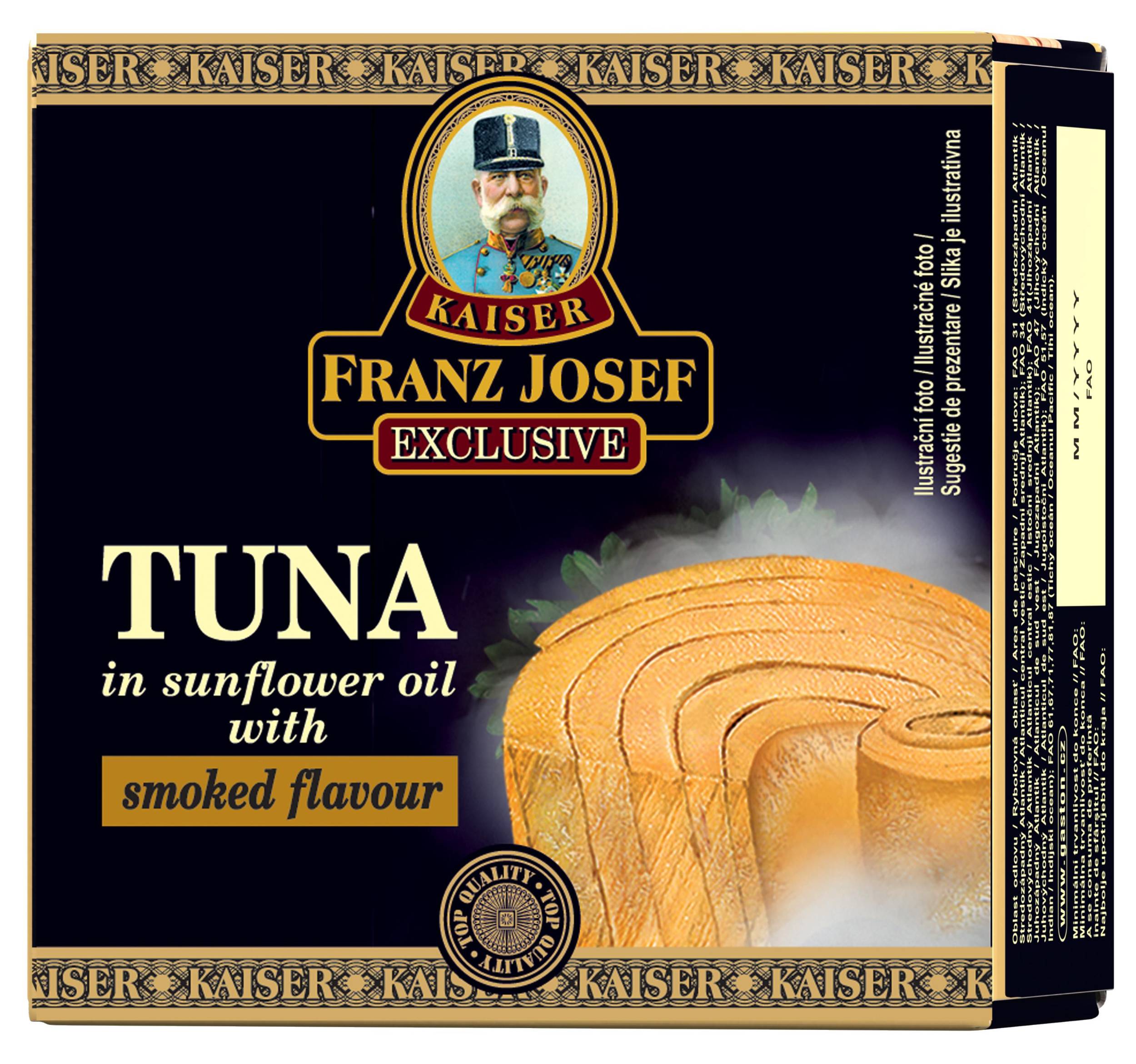 Trvanlivé potraviny - Franz Josef Kaiser Exclusive Tuňák ve slunečnicovém oleji s uzenou příchutí 80 g