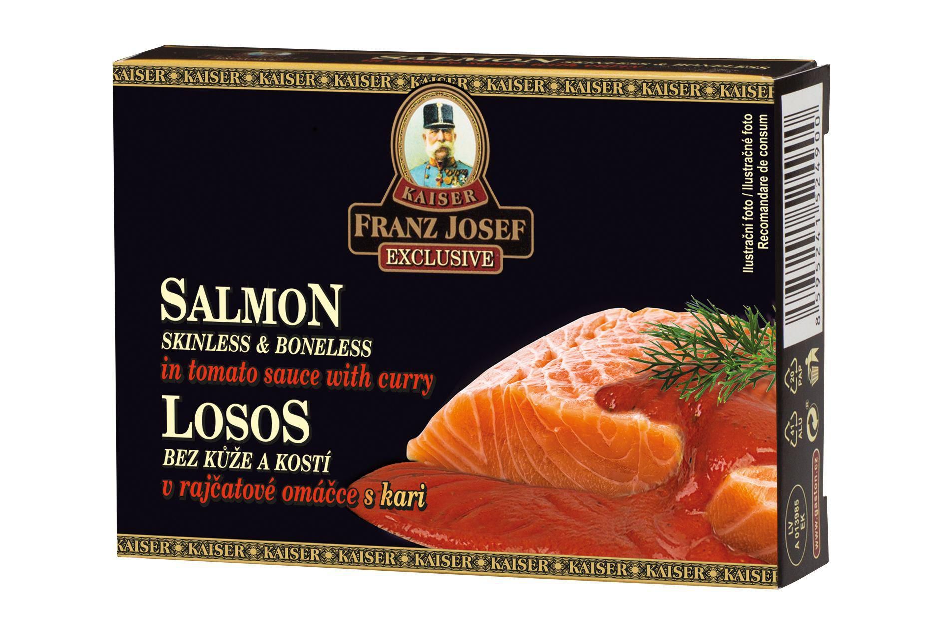 Trvanlivé potraviny - Franz Josef Kaiser Losos v rajčatové omáčce s kari 110 g