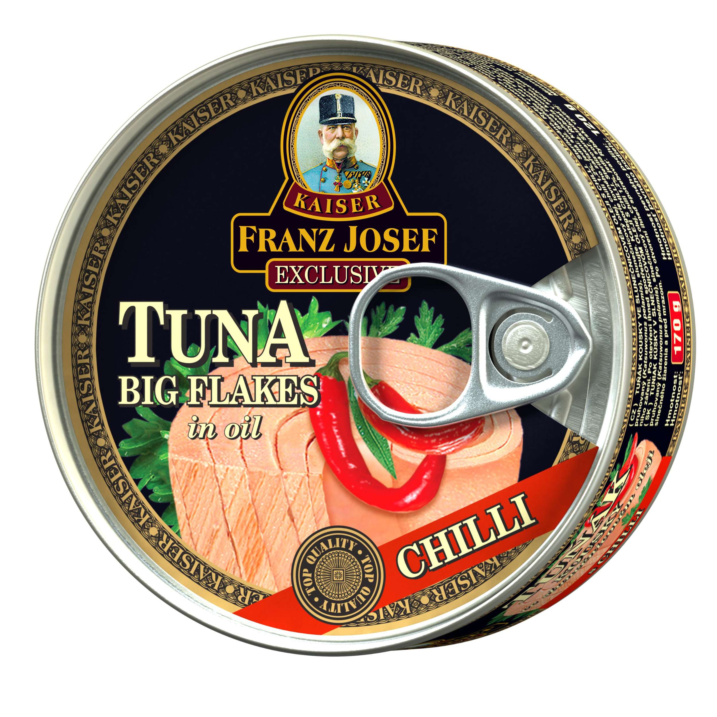 Trvanlivé potraviny - Franz Josef Kaiser Tuňák kousky ve slunečnicovém oleji s chilli 170g