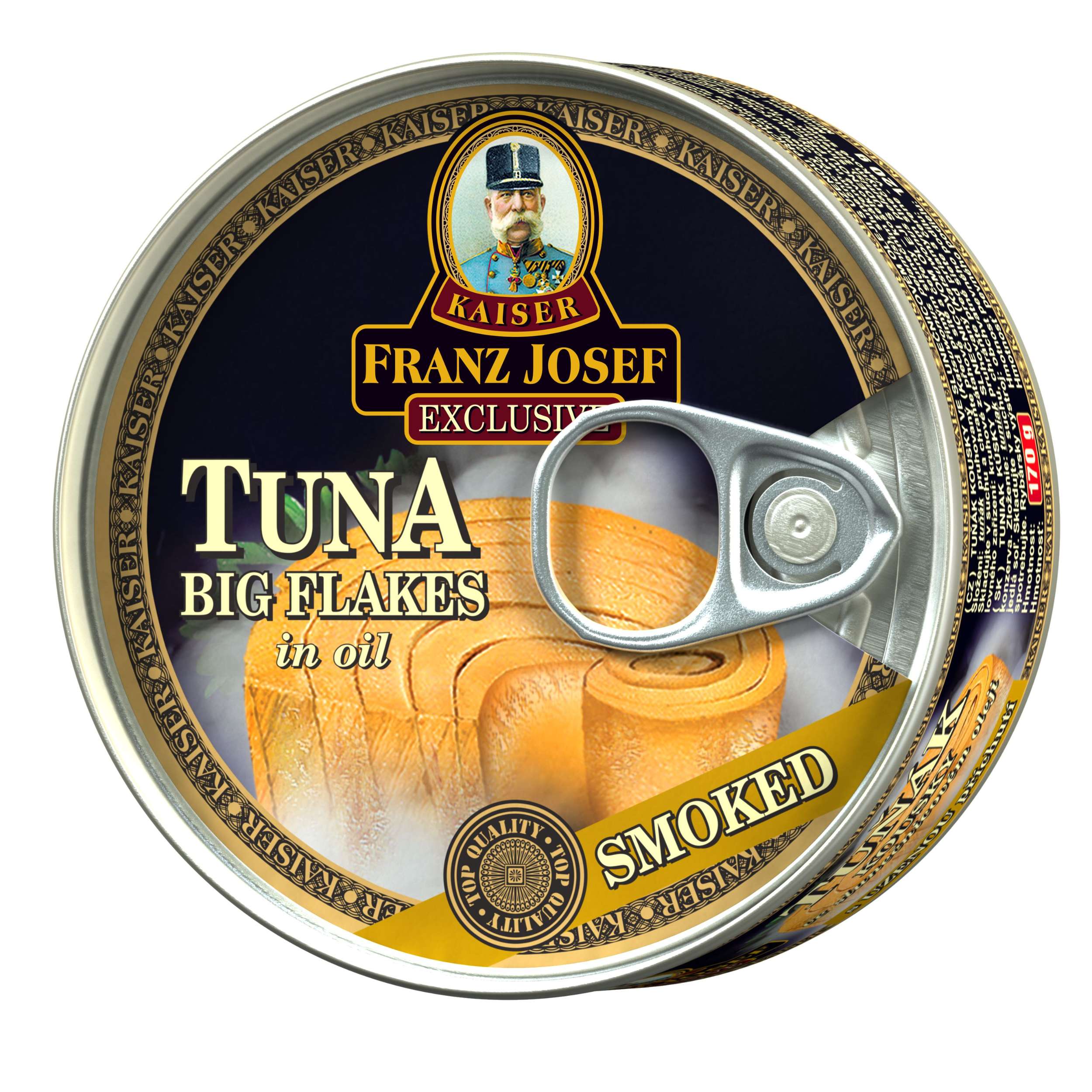 Trvanlivé potraviny - Franz Josef Kaiser Tuňák kousky ve slunečnicovém oleji s uzenou příchutí 170g