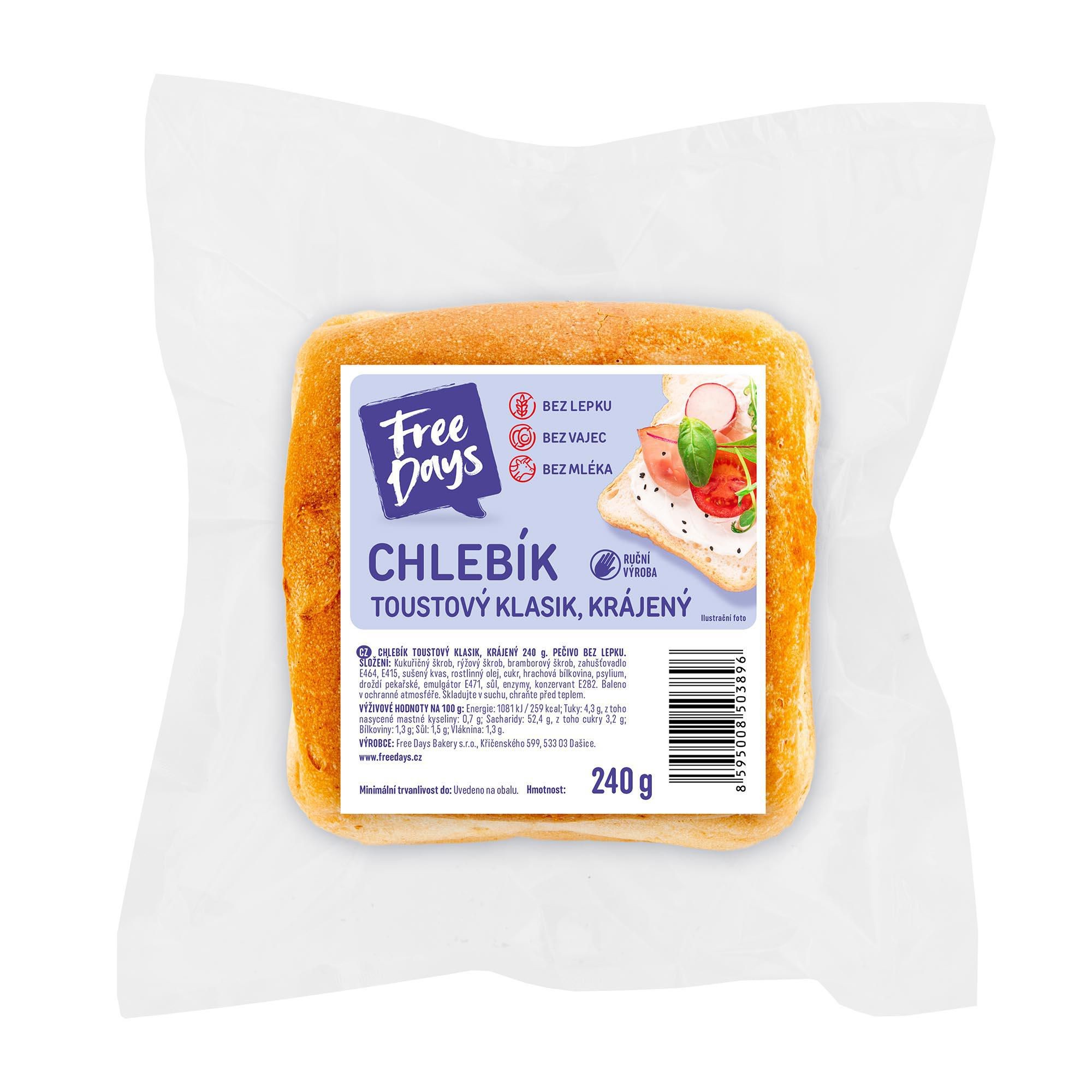 Pekárna a cukrárna - Free Days Chlebík Toustový klasik krájený 240g