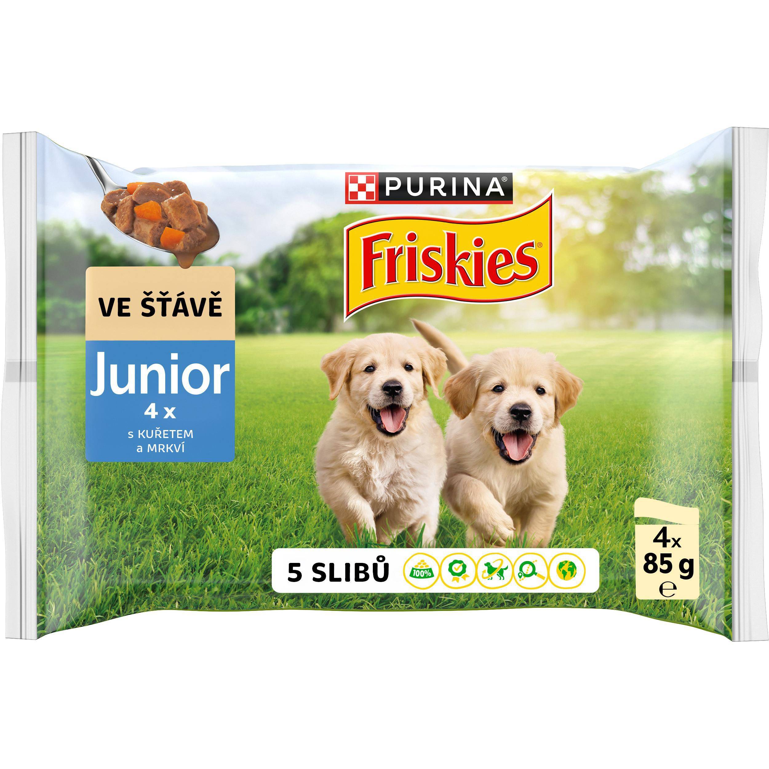 Svět zvířat - Friskies Junior multipack 4x85g s kuřetem a mrkví ve šťávě