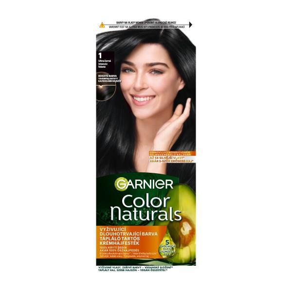 Drogerie a kosmetika - Garnier Color Naturals permanentní barva na vlasy 1 Ultra černá 60+40+12 ml, 1ks