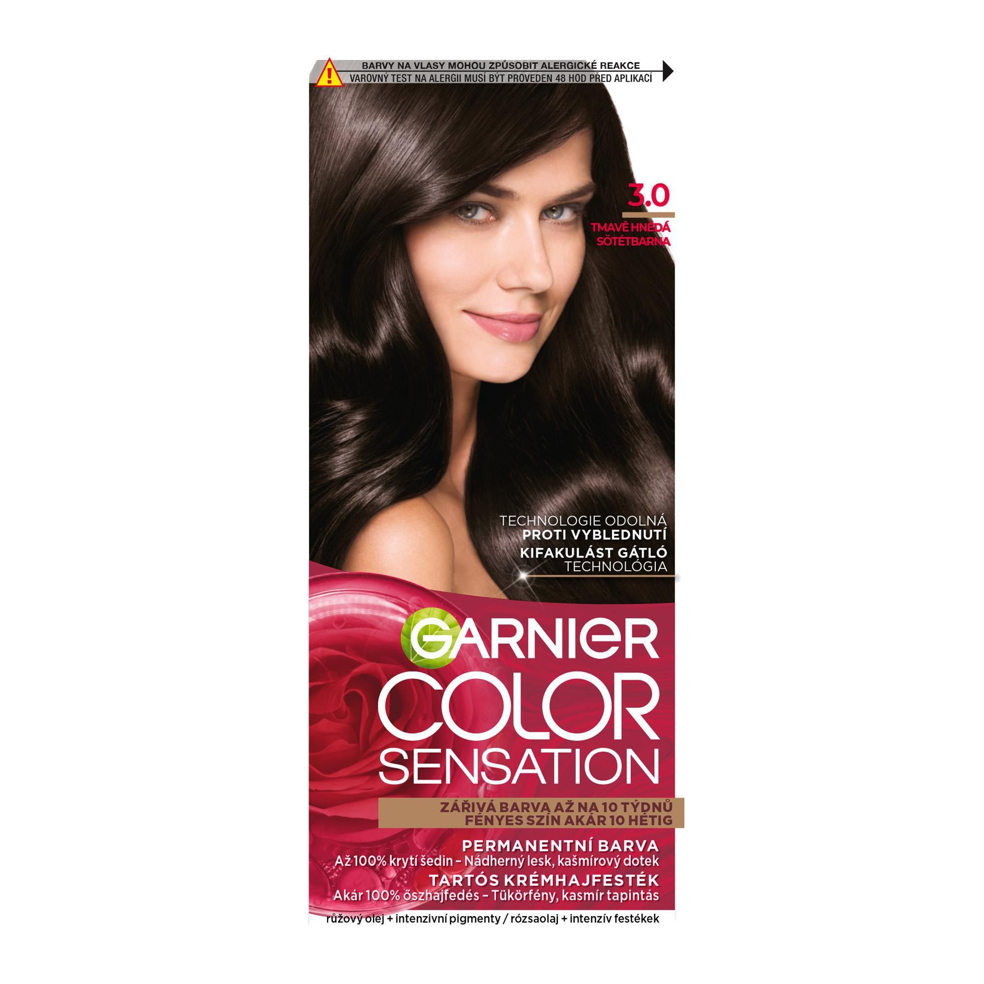 Drogerie a kosmetika - Garnier Color Sensation Intenzivní permanentní barvící krém tmavě hnědá 3.0 110 ml